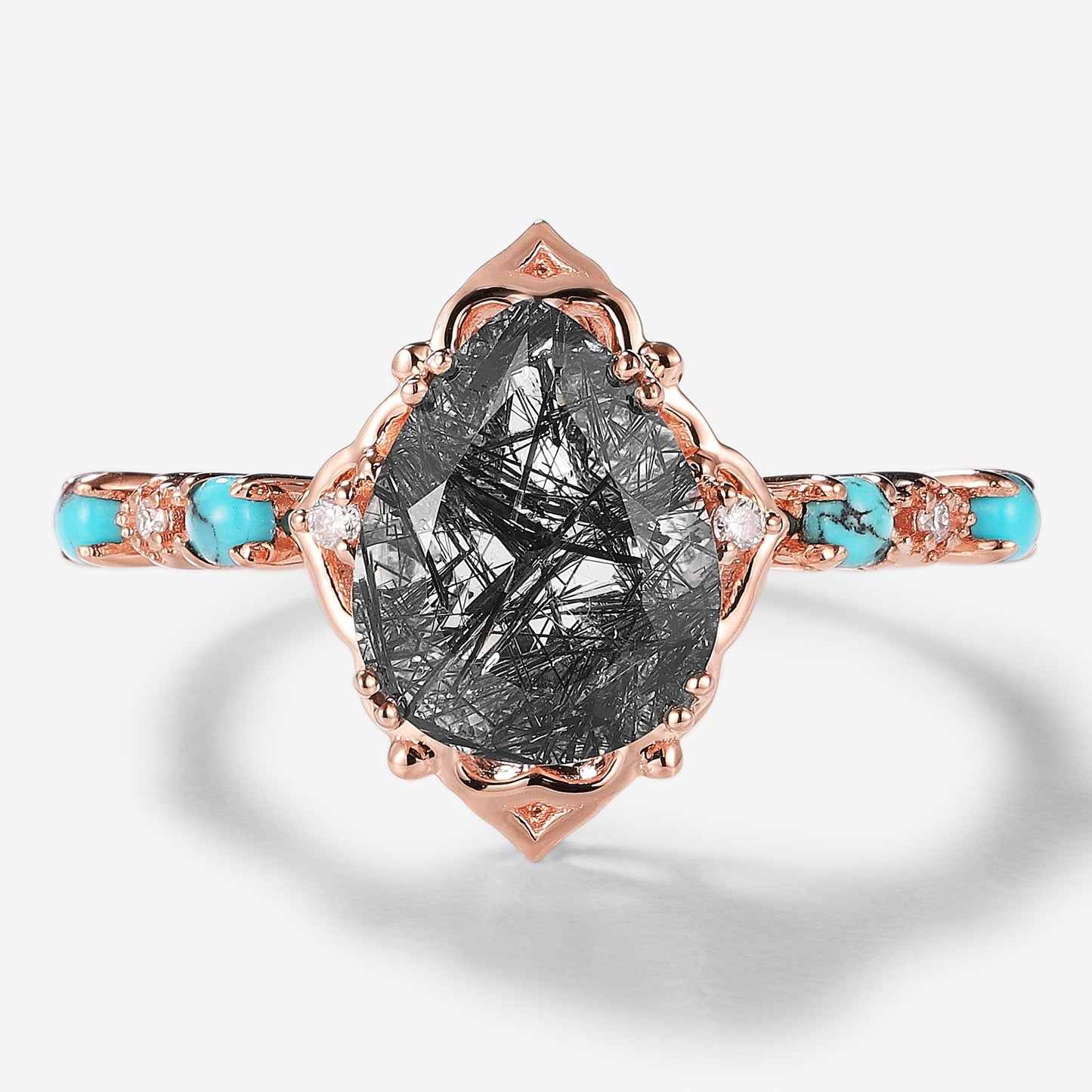 Pear Cut Black Rutilated Quartz Vintage Engagement Ring