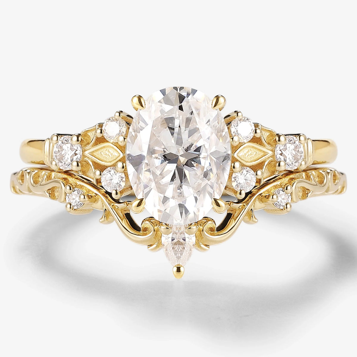 Oval Moissanite Vintage Engagement Ring Sets 2pcs