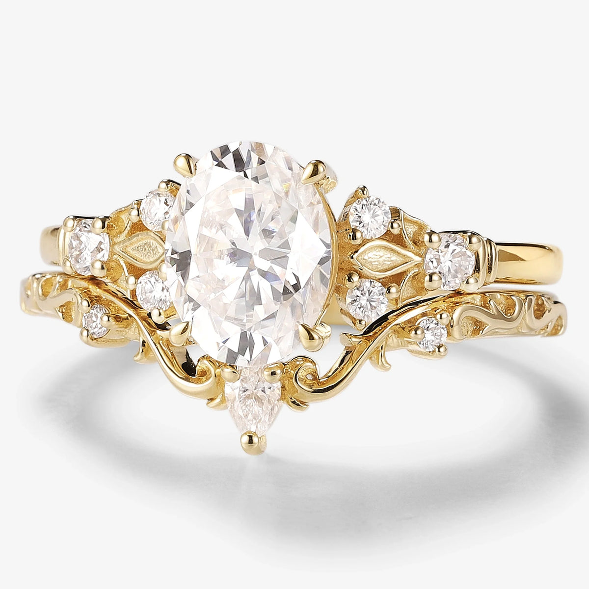 Oval Moissanite Vintage Engagement Ring Sets 2pcs
