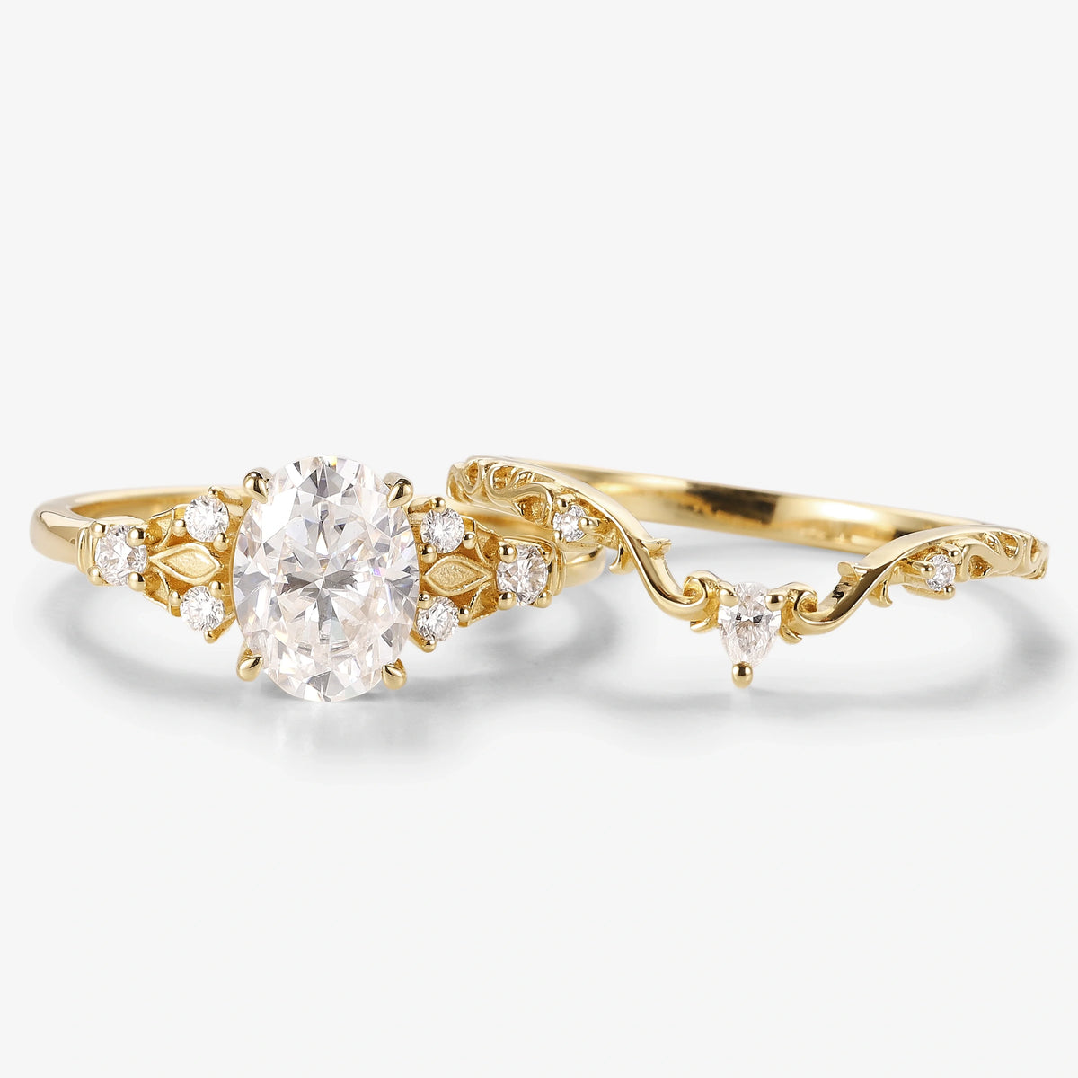 Oval Moissanite Vintage Engagement Ring Sets 2pcs