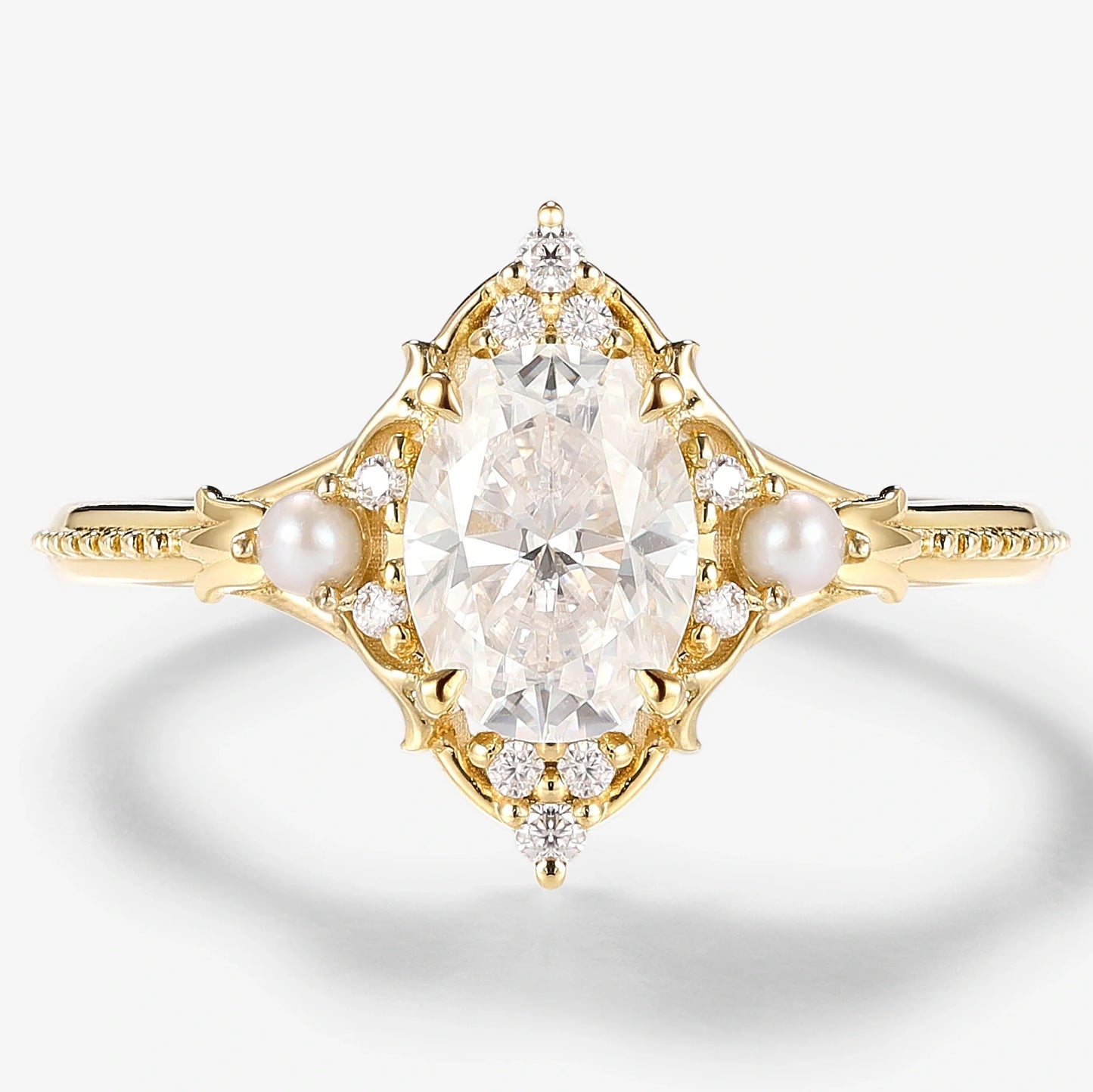 Signature Vintage Moissanite Engagement Ring With Pearl