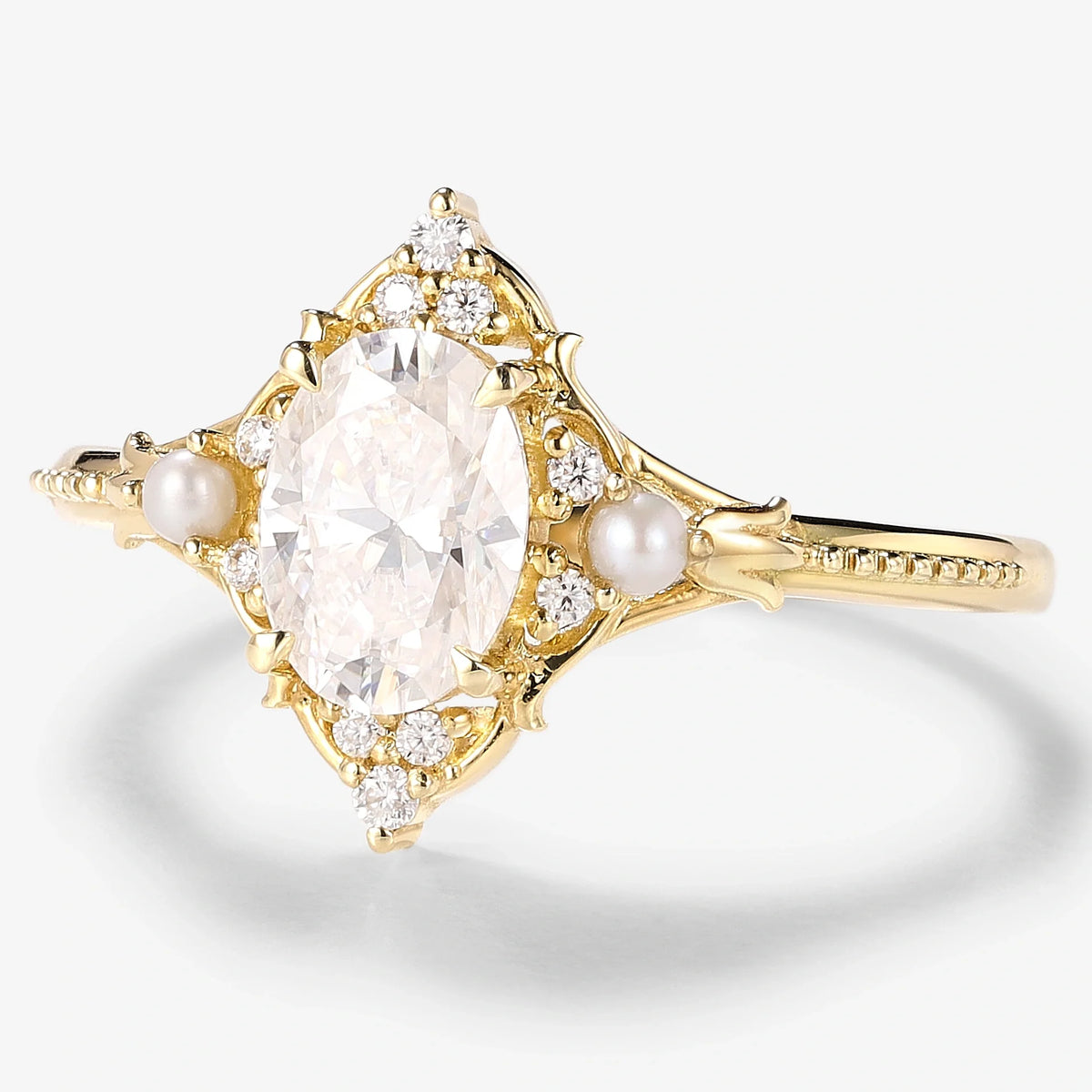 Signature Vintage Moissanite Engagement Ring With Pearl