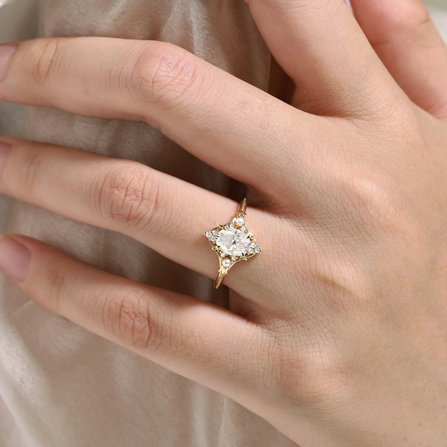 Signature Vintage Moissanite Engagement Ring With Pearl