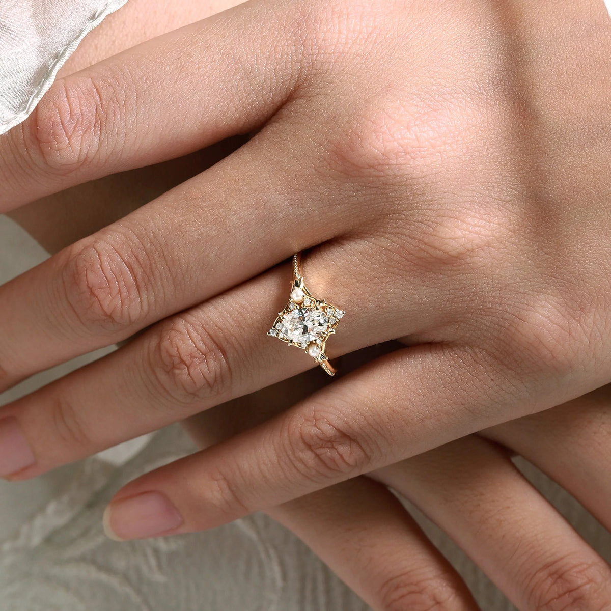 Signature Vintage Moissanite Engagement Ring With Pearl