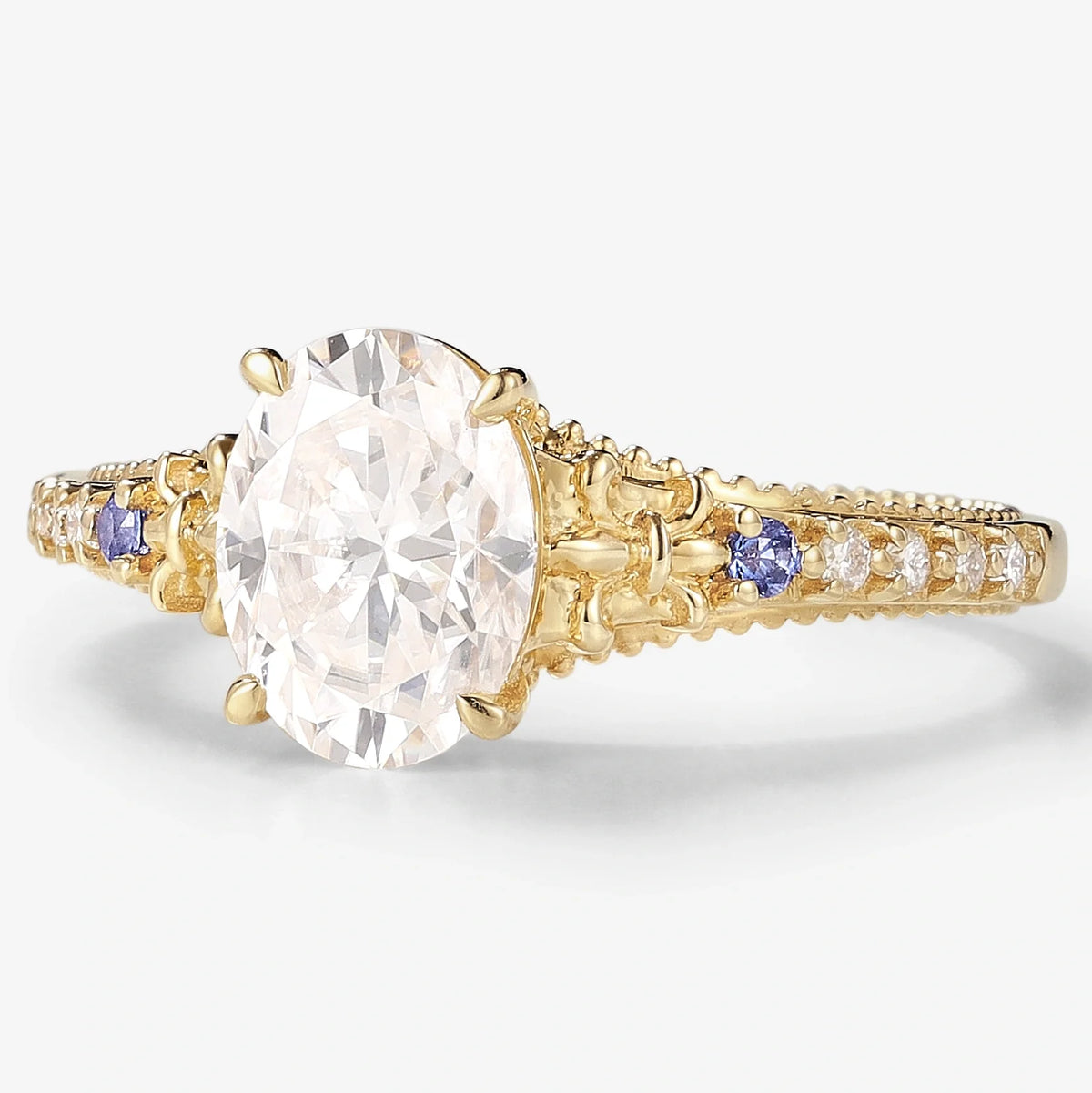 Vintage Victorian Oval Cut Moissanite Engagement Ring