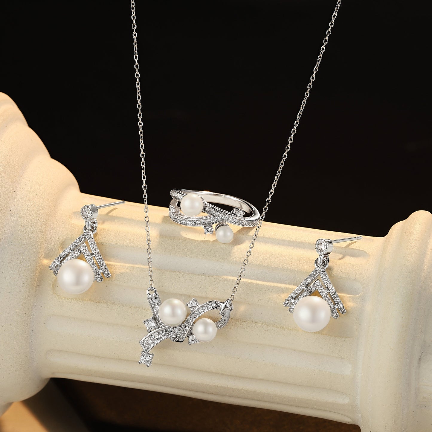 Gemini Zodiac Pearl Jewelry Sets – Ring, Earrings & Necklace for the Elegant Soul