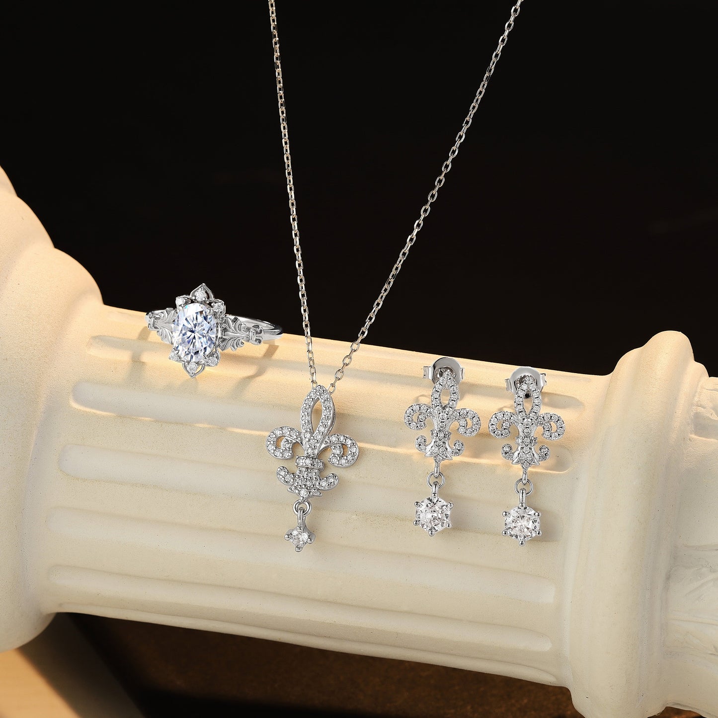 Elegant Iris Jewelry Gift Set – Floral Ring, Earrings & Necklace for Her