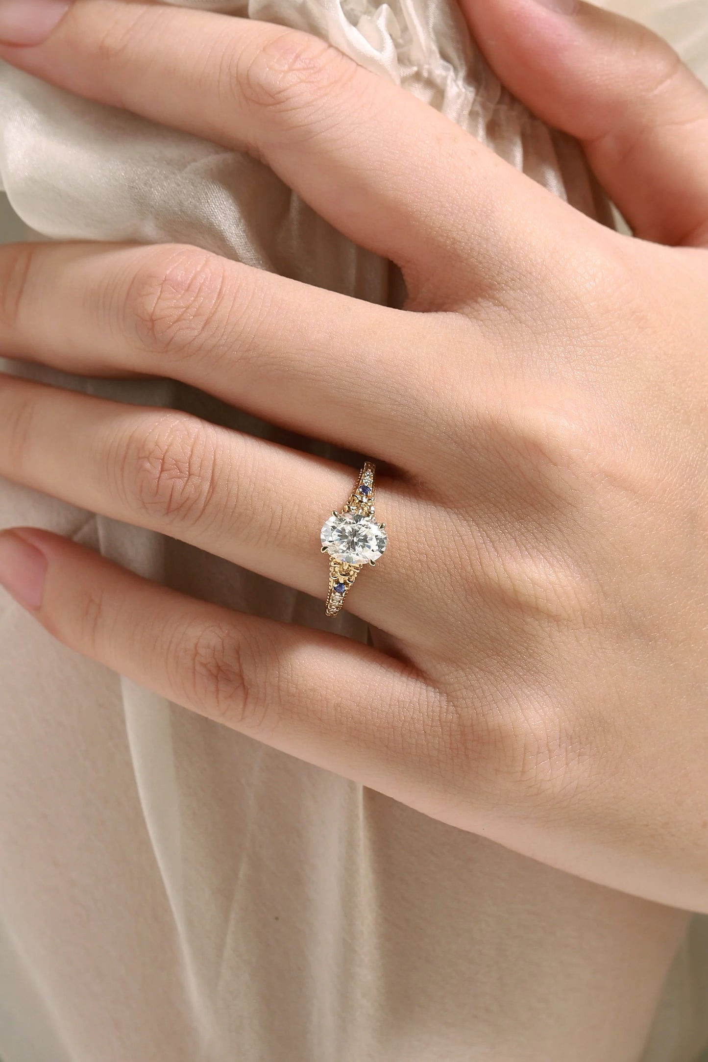 Vintage Victorian Oval Cut Moissanite Engagement Ring