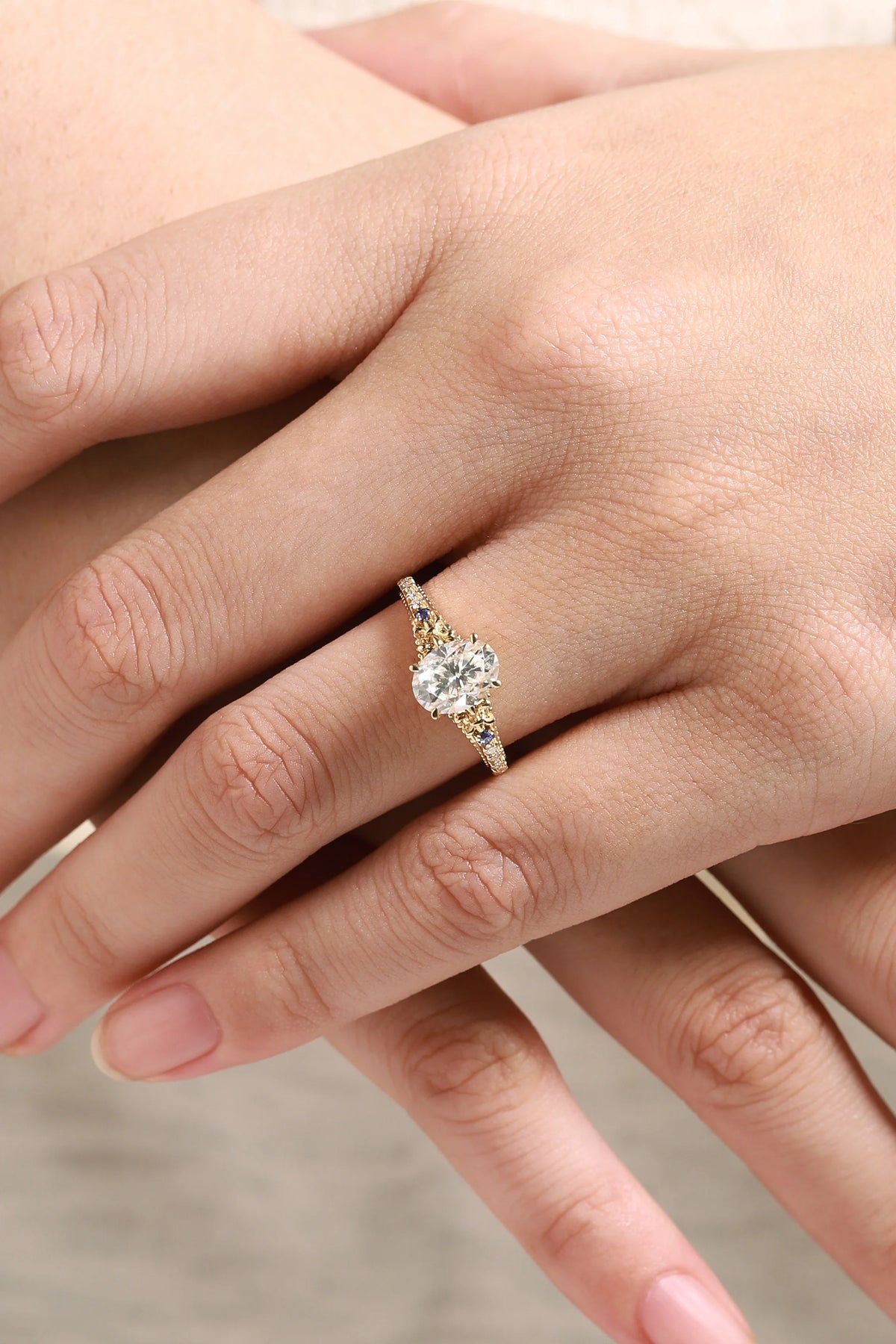 Vintage Victorian Oval Cut Moissanite Engagement Ring