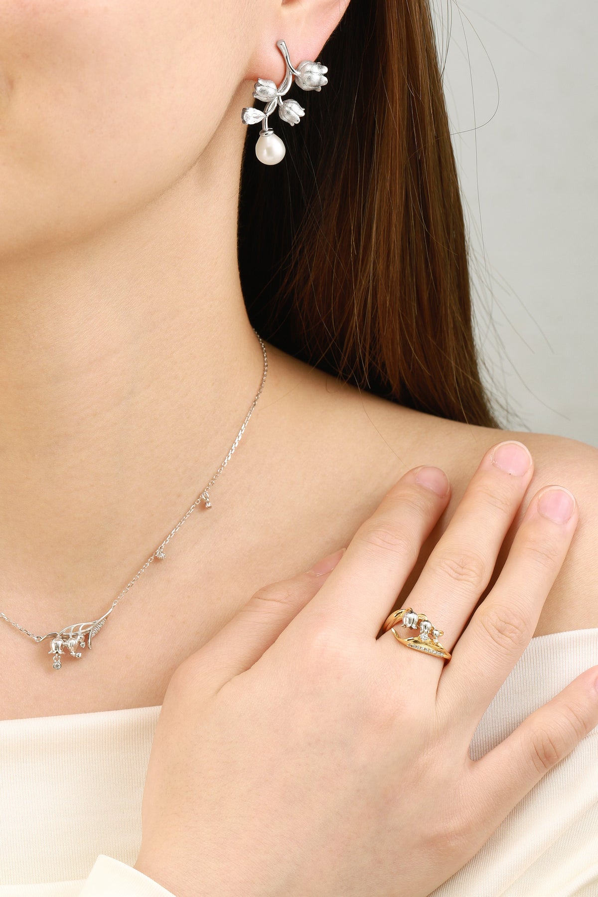 Nature Inspired Lily of the Valley Jewelry Sets – Elegant Ring, Earrings & Necklace