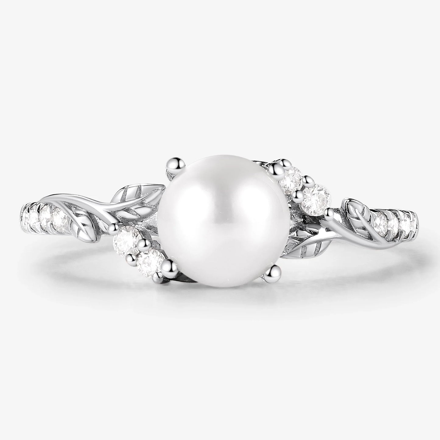Nature-inspired Leaf Akoya Pearl Engagement Ring