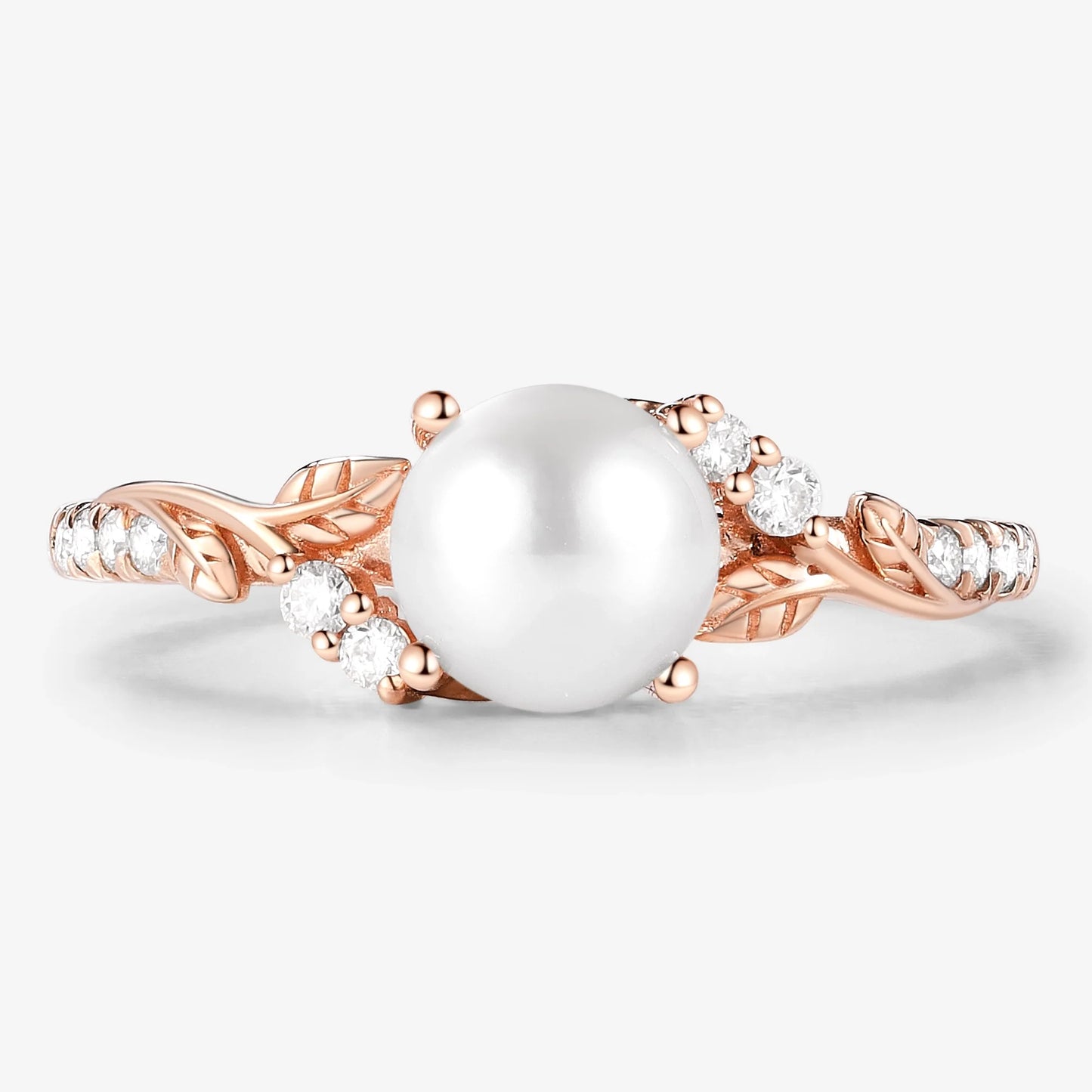 Nature-inspired Leaf Akoya Pearl Engagement Ring