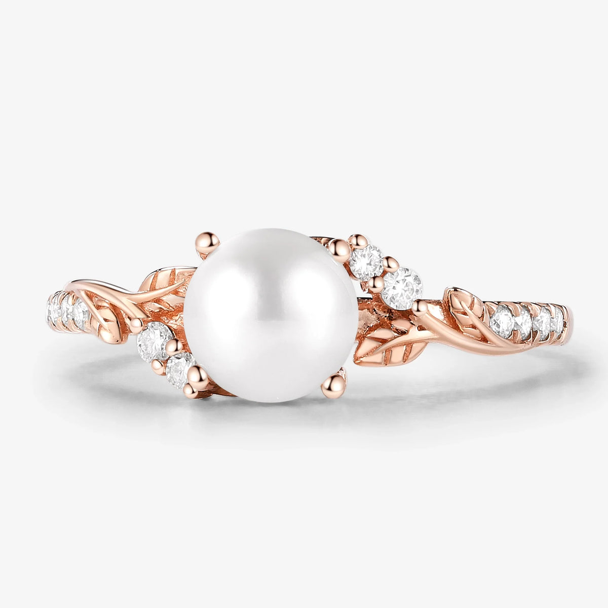 Nature-inspired Leaf Akoya Pearl Engagement Ring