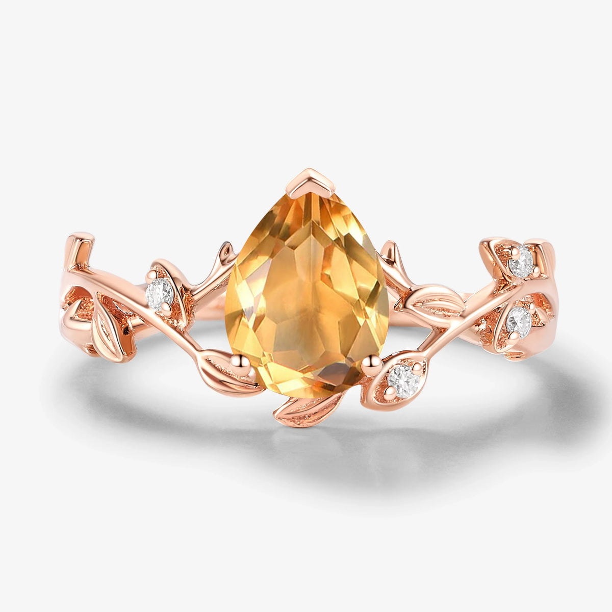 Nature-inspired Leaf Pear Cut Citrine Engagement Ring