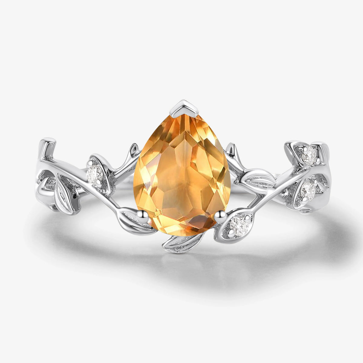 Nature-inspired Leaf Pear Cut Citrine Engagement Ring
