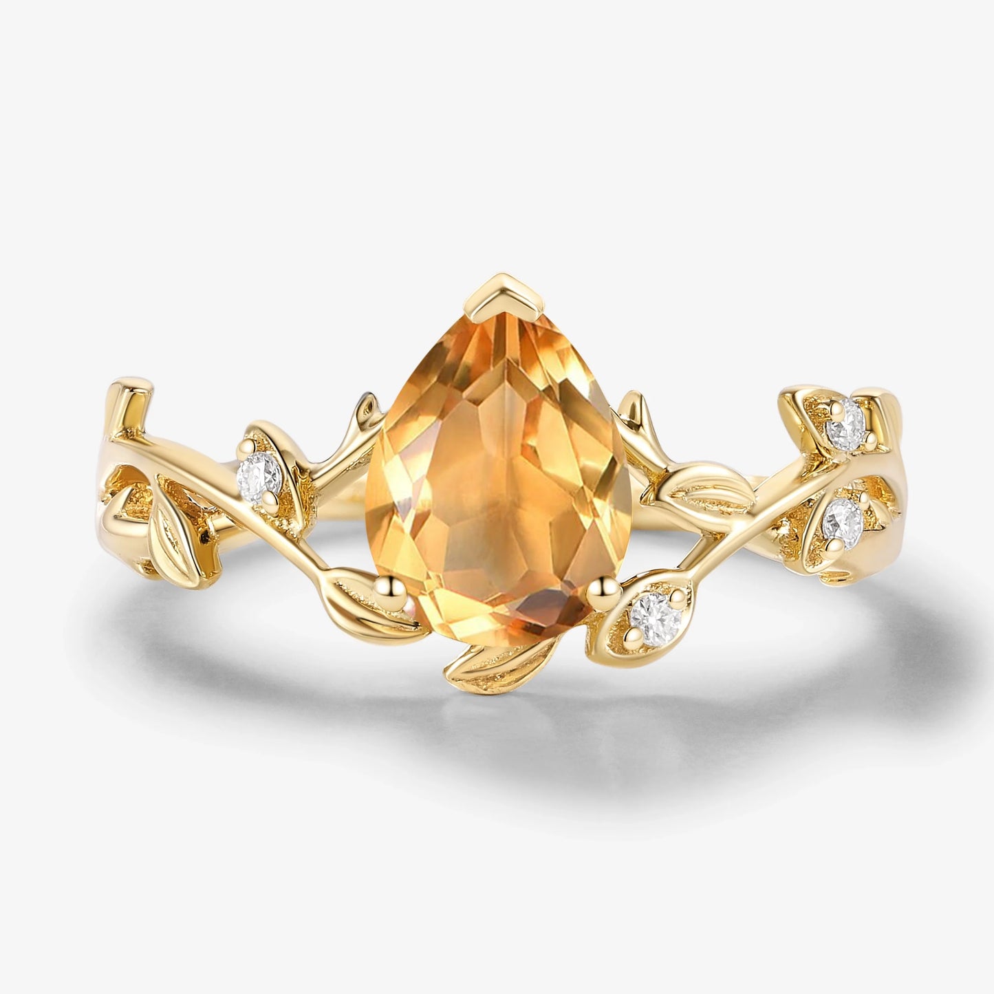 Nature-inspired Leaf Pear Cut Citrine Engagement Ring