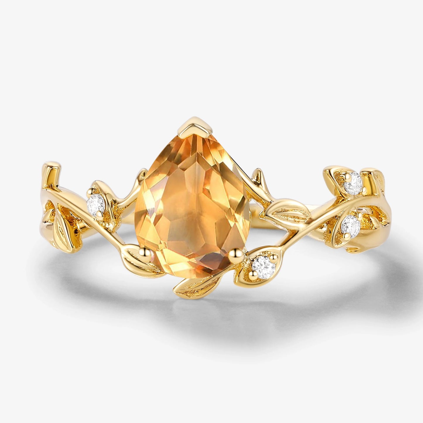 Nature-inspired Leaf Pear Cut Citrine Engagement Ring