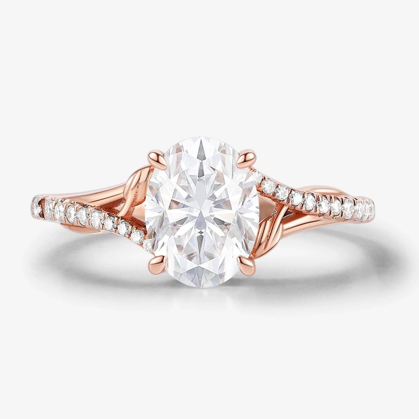 Nature-Inspired Leaf Half Pavé Oval Cut Moissanite Engagement Ring