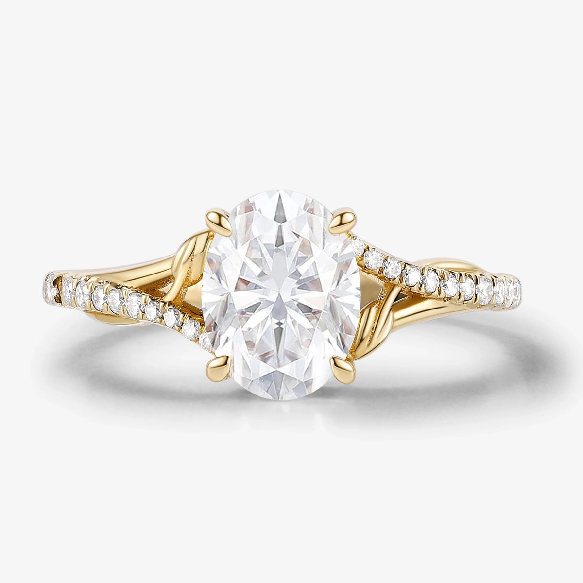 Nature-Inspired Leaf Half Pavé Oval Cut Moissanite Engagement Ring