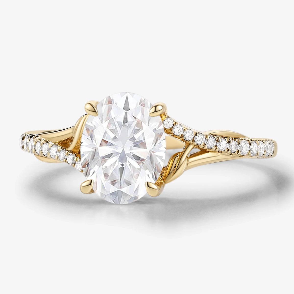 Nature-Inspired Leaf Half Pavé Oval Cut Moissanite Engagement Ring