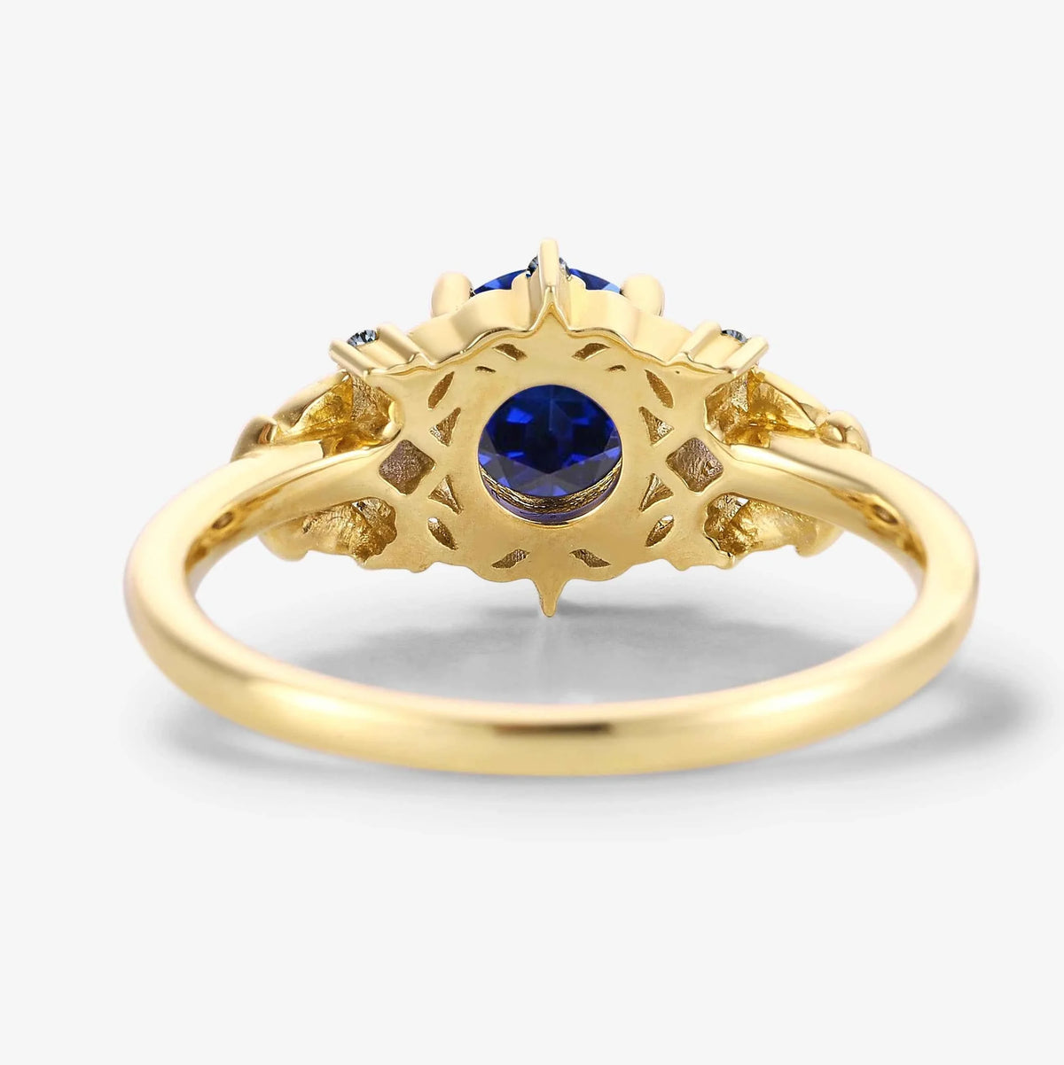 Vintage Leaf Stackable Round Royal Sapphire Engagement Ring