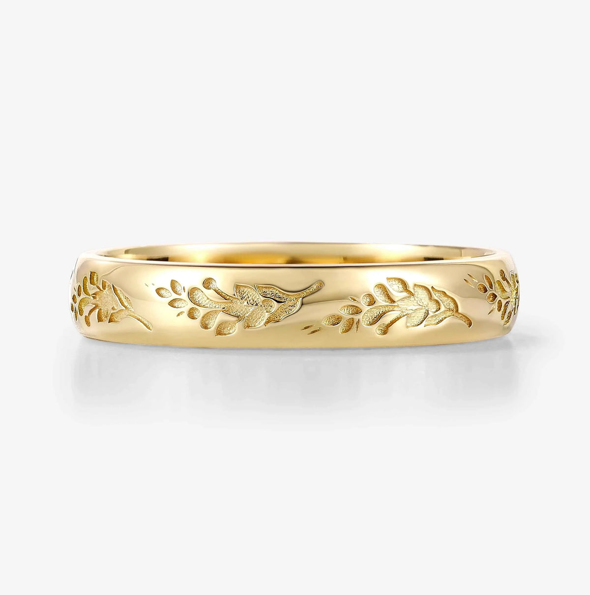 Nature-Inspired Lavender Engraved Men's Wedding Band