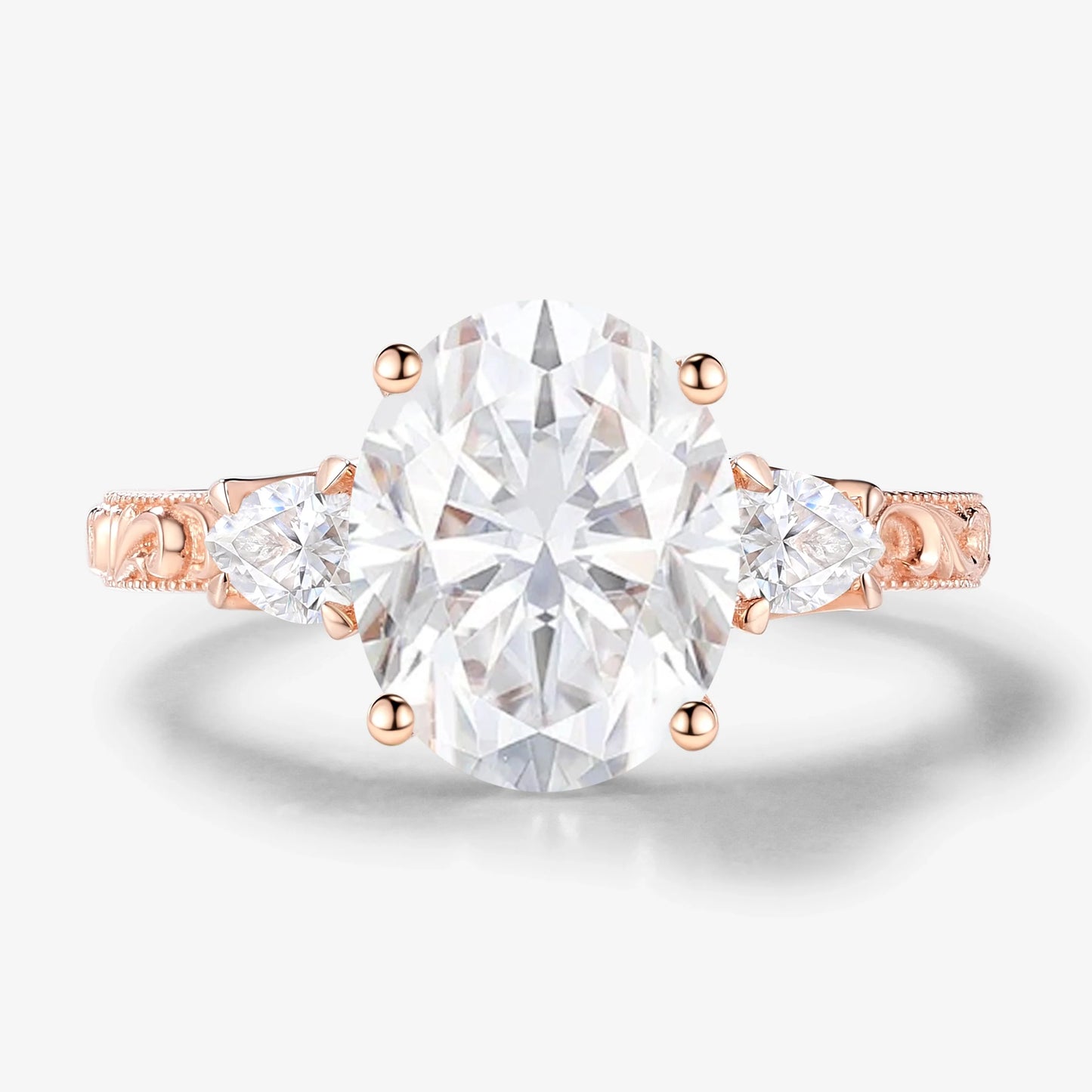 Vintage Milgrain Oval Cut Moissanite Engagement Ring