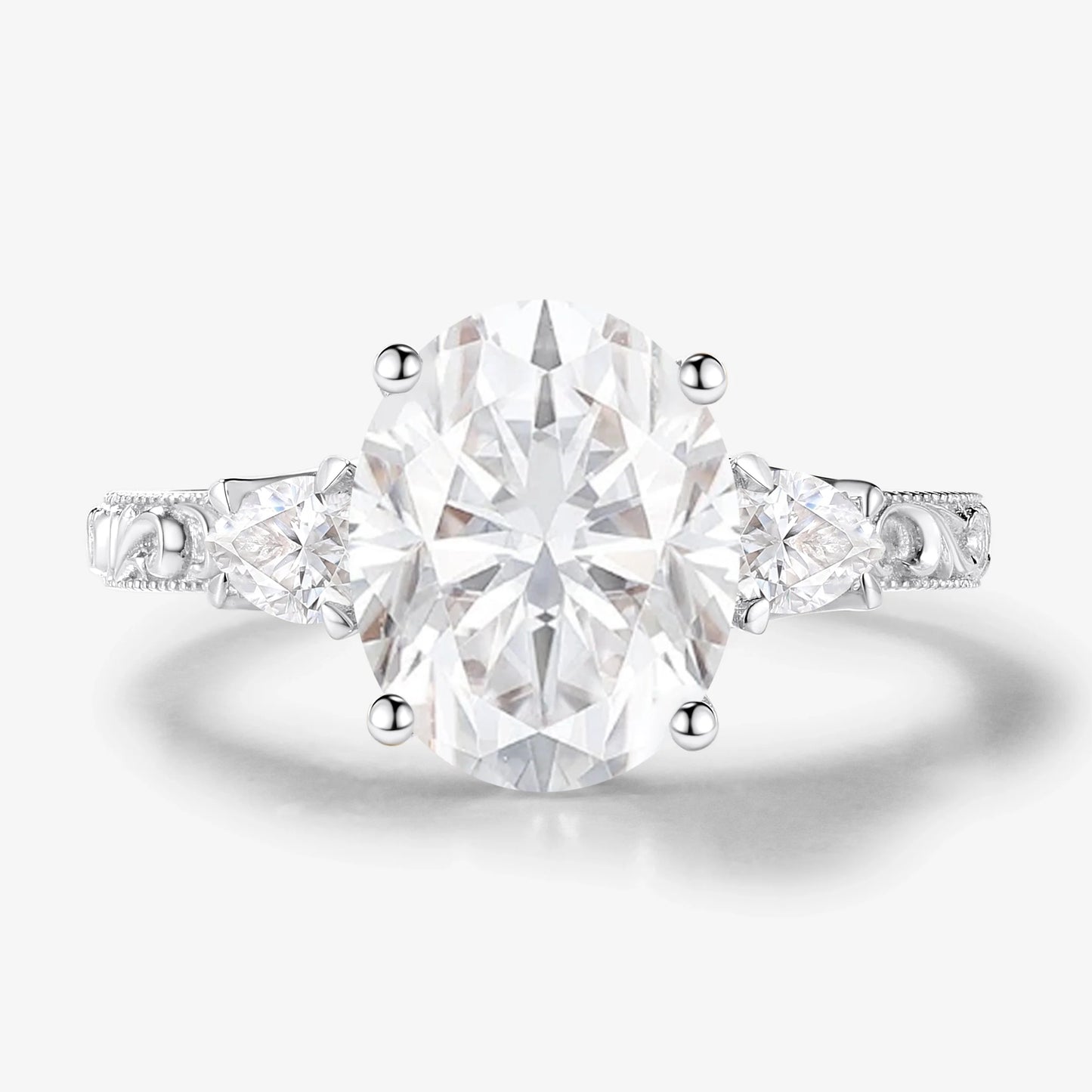 Vintage Milgrain Oval Cut Moissanite Engagement Ring