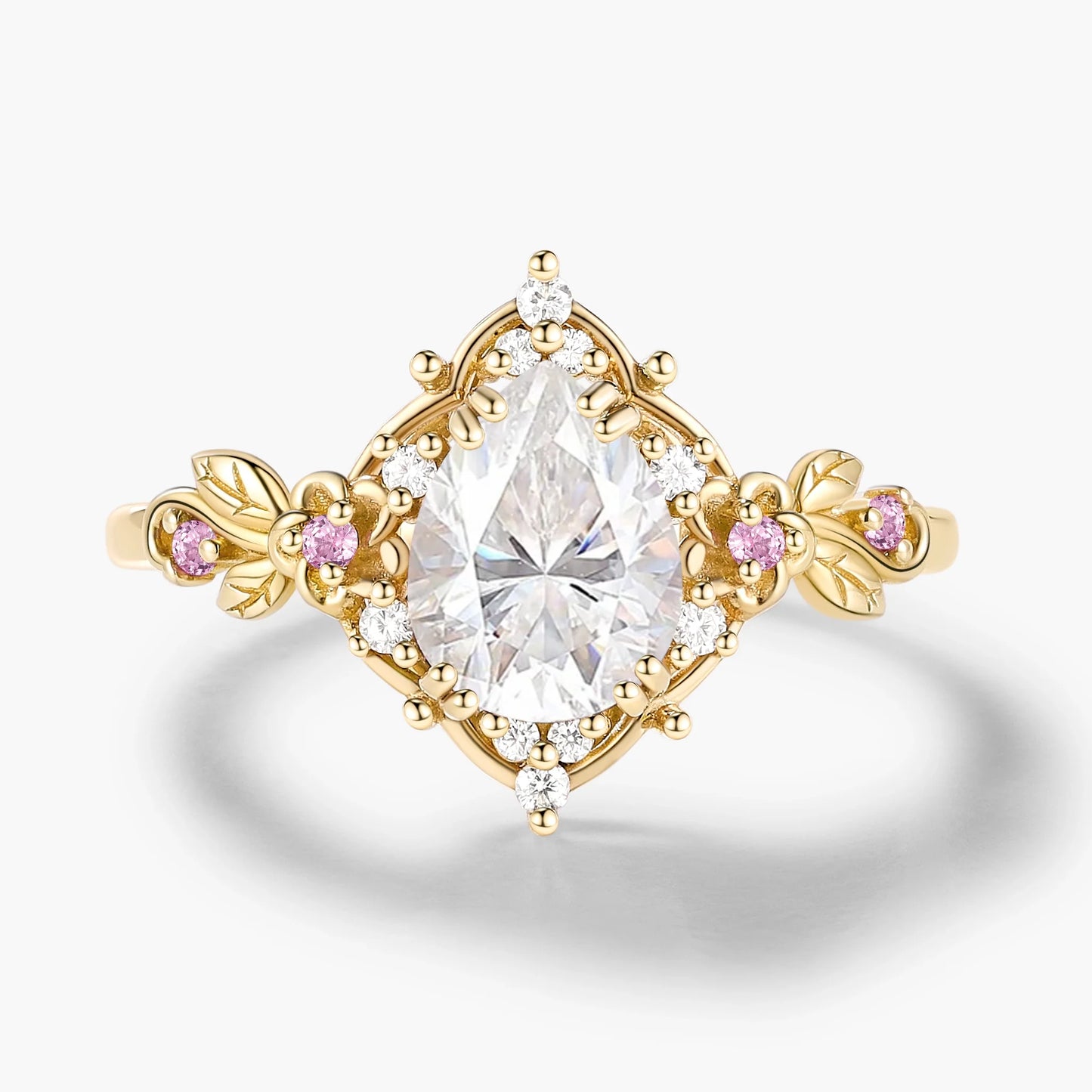 Nature-Inspired Floral Pear Cut Moissanite Engagement Ring