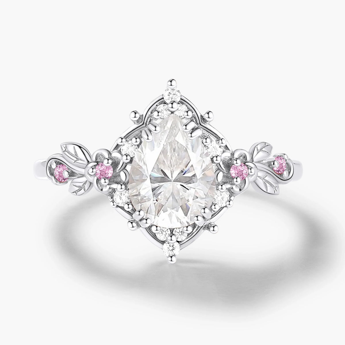 Nature-Inspired Floral Pear Cut Moissanite Engagement Ring