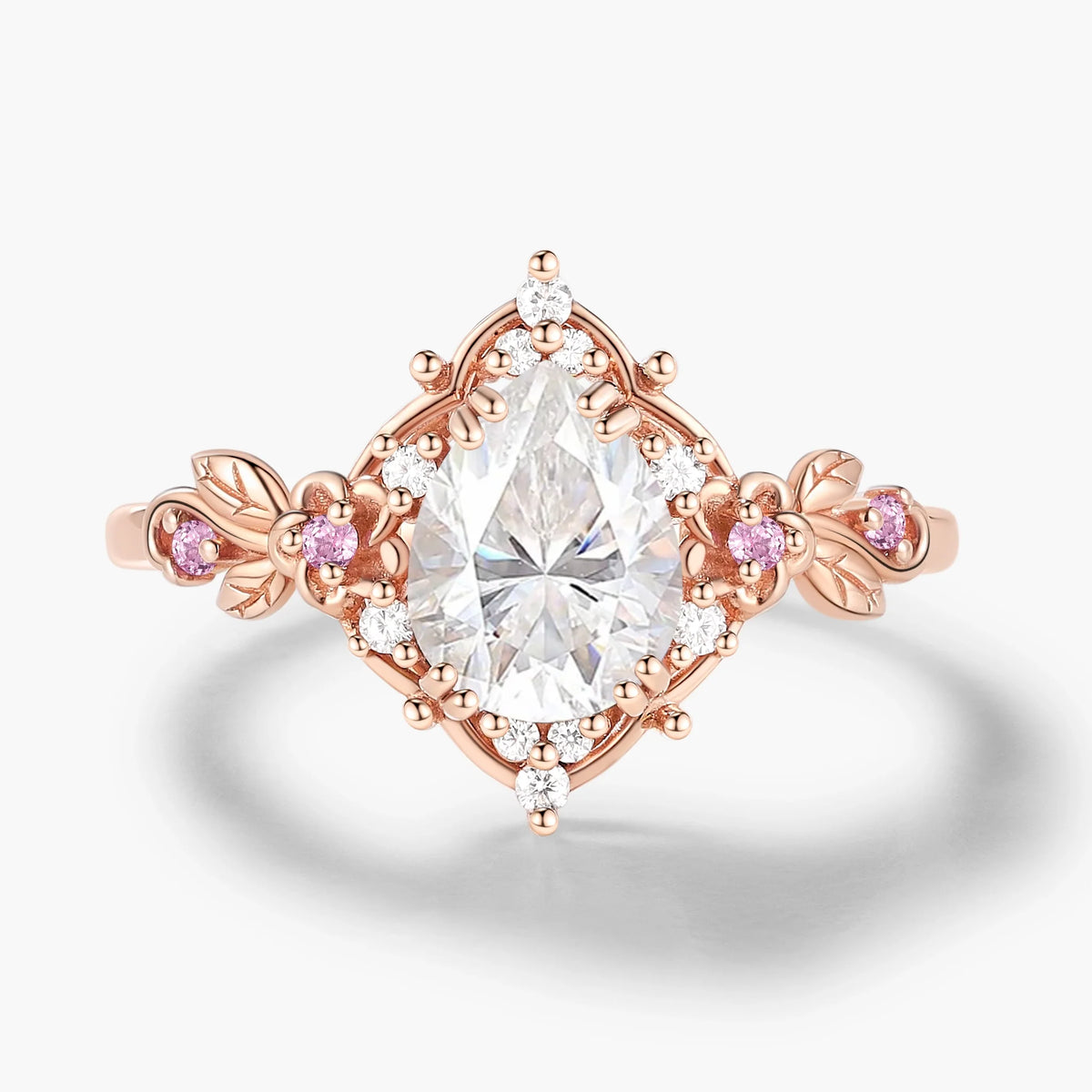 Nature-Inspired Floral Pear Cut Moissanite Engagement Ring