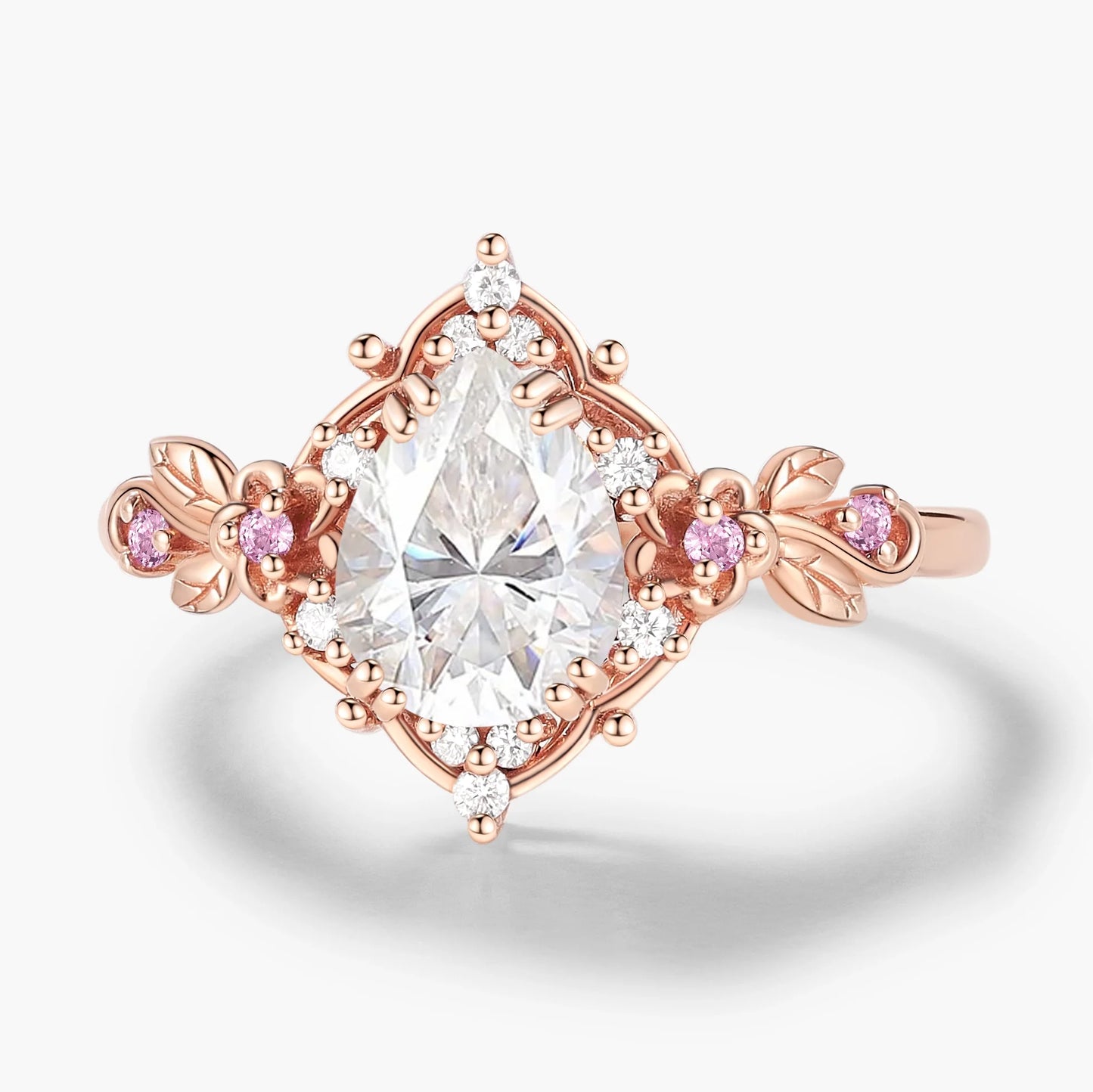 Nature-Inspired Floral Pear Cut Moissanite Engagement Ring