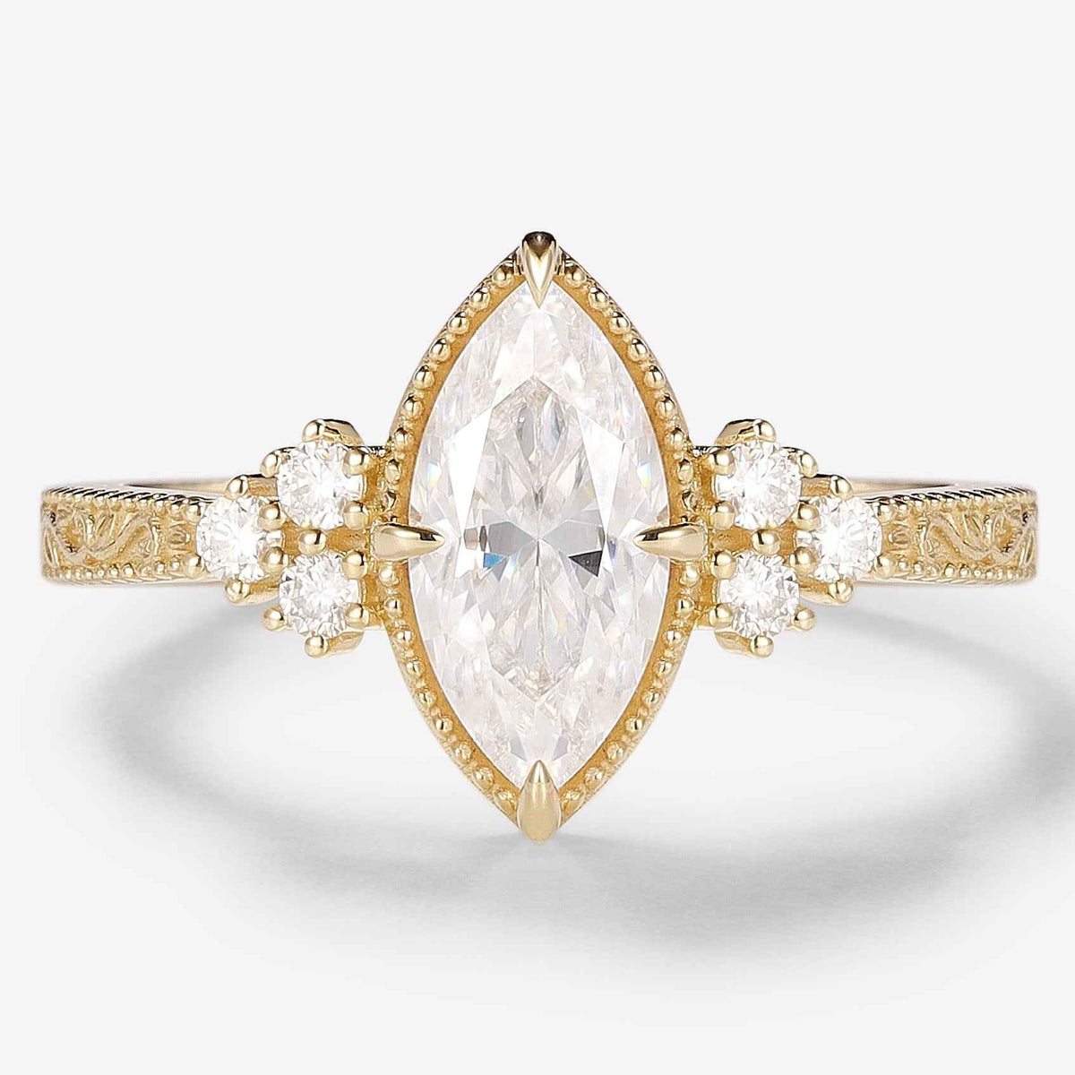 Vintage Victorian Style Marquise Cut Moissanite Engagement Ring