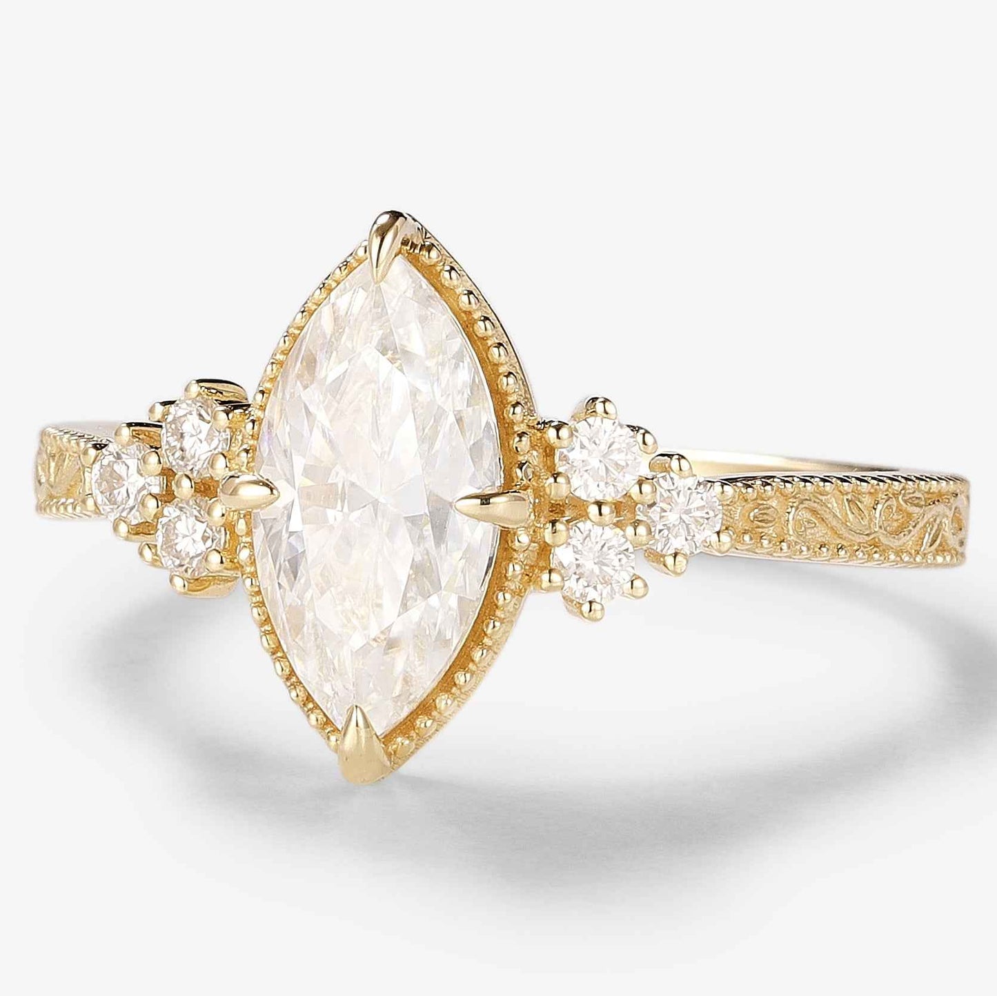 Vintage Victorian Style Marquise Cut Moissanite Engagement Ring