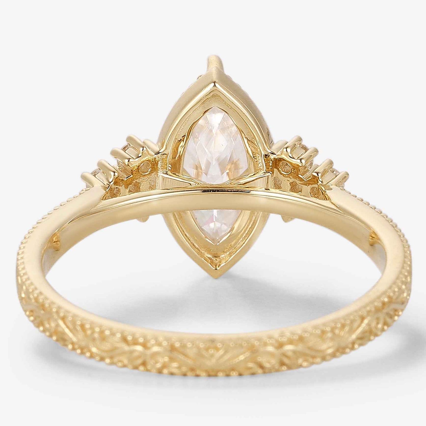Vintage Victorian Style Marquise Cut Moissanite Engagement Ring