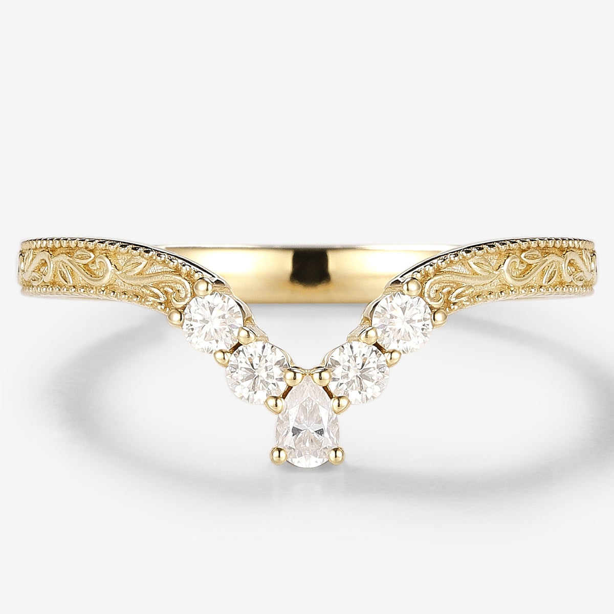 Vintage Engraved Wedding Band With Milgrain Edges