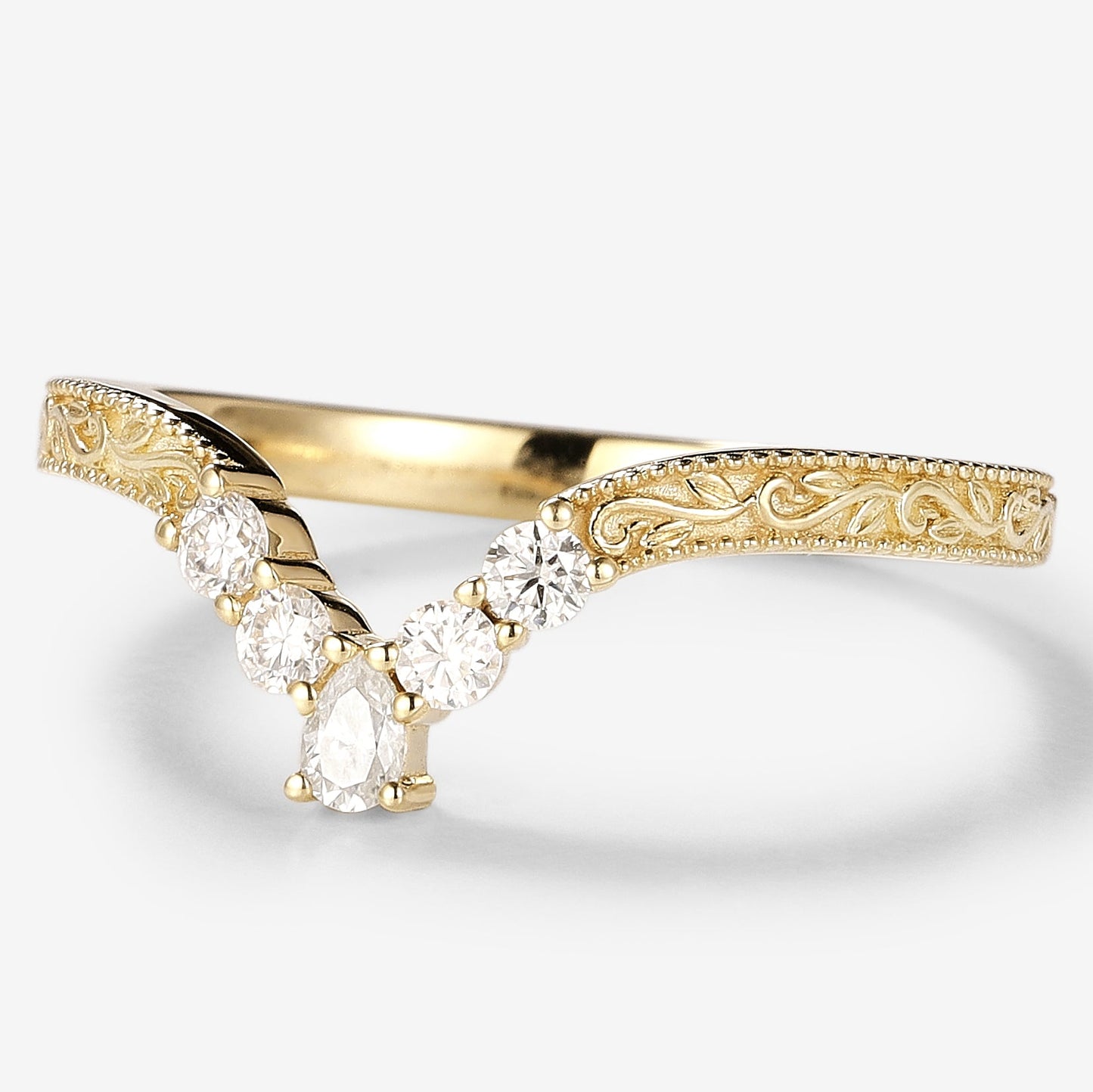 Vintage Engraved Wedding Band With Milgrain Edges