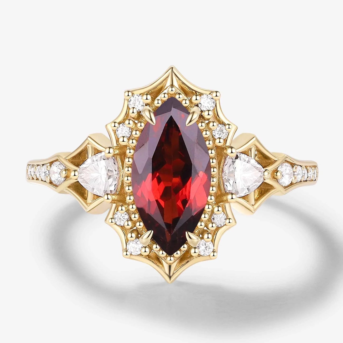 Vintage Halo Bat & Animal Inspired Marquise Cut Garnet Engagement Ring