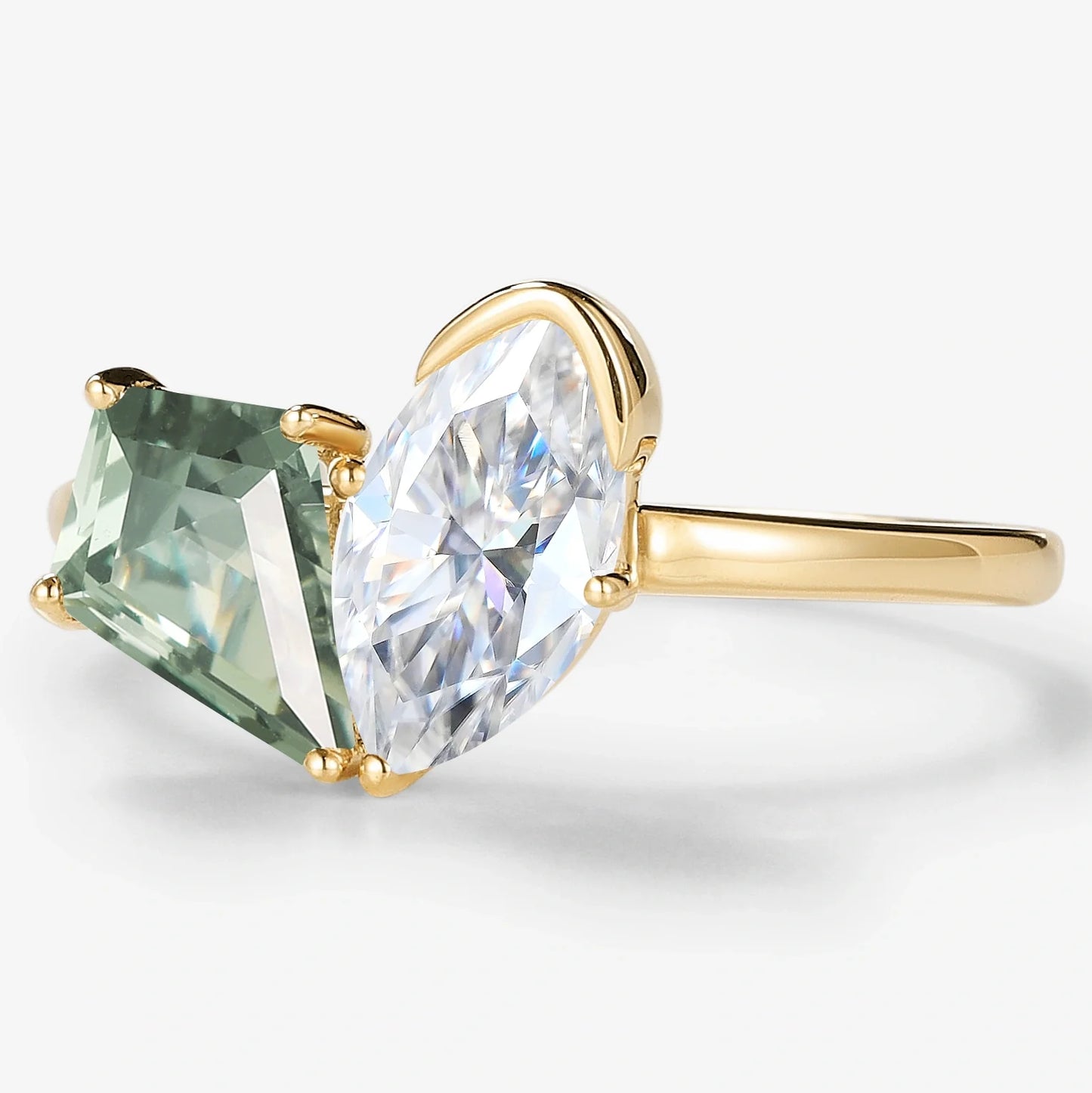 6x8mm Kite Cut Green Sapphire 5x9mm Marquise Moissanite Engagement Ring