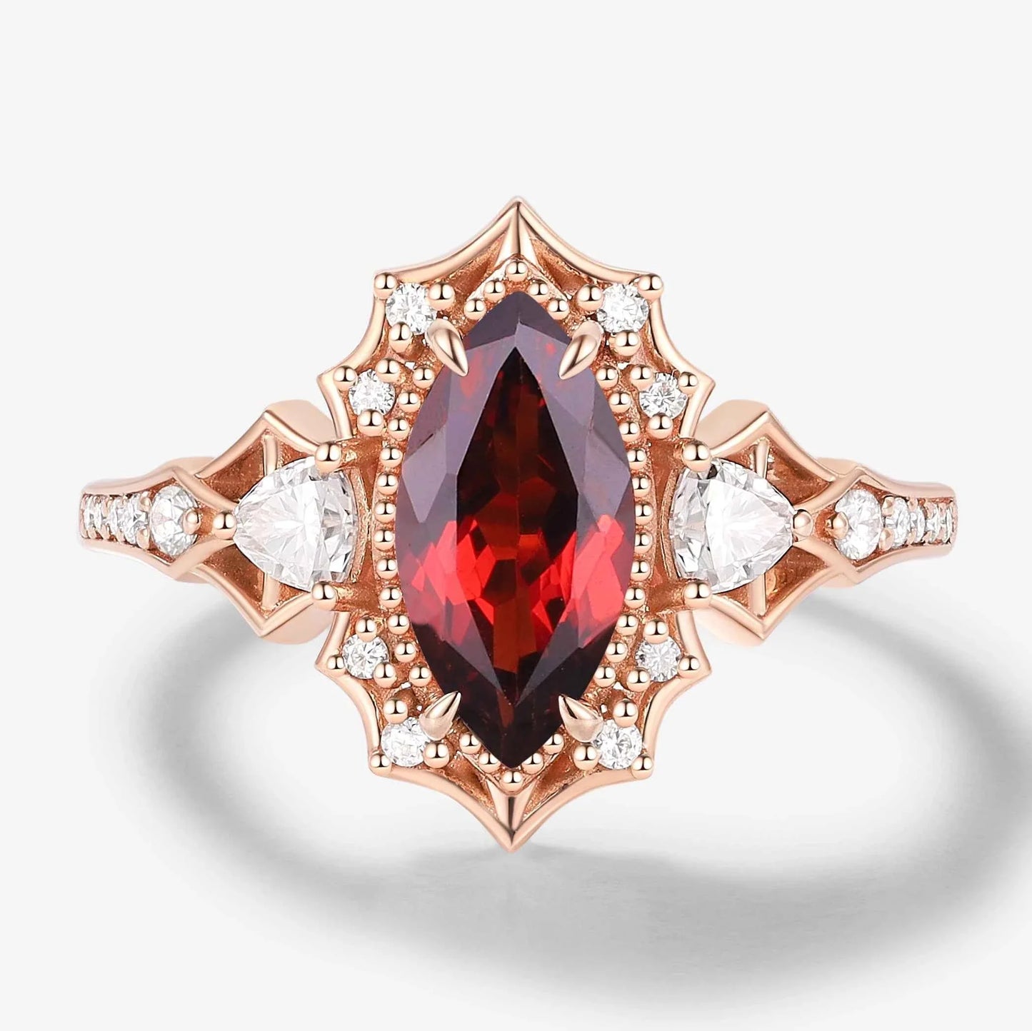 Vintage Halo Bat & Animal Inspired Marquise Cut Garnet Engagement Ring