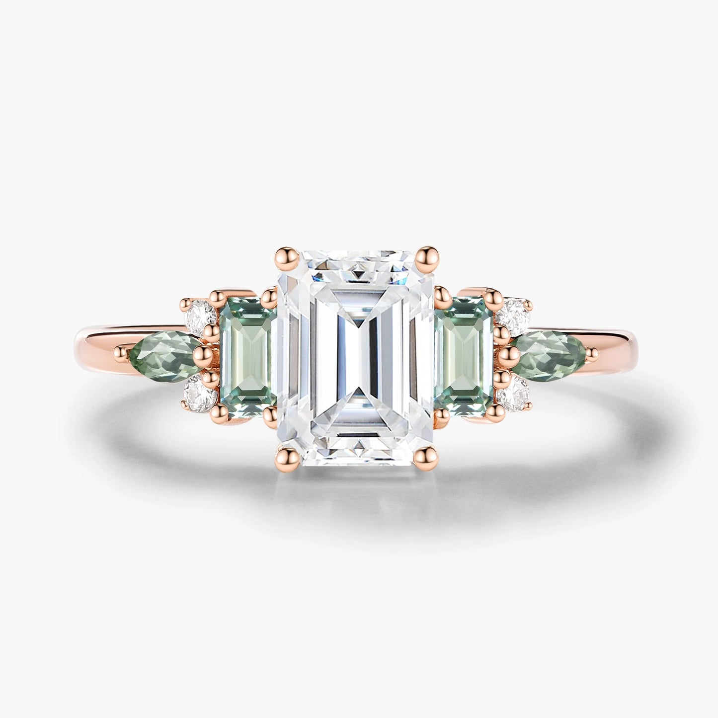 Vintage Emerald Cut Moissanite Three Stone Engagement Ring