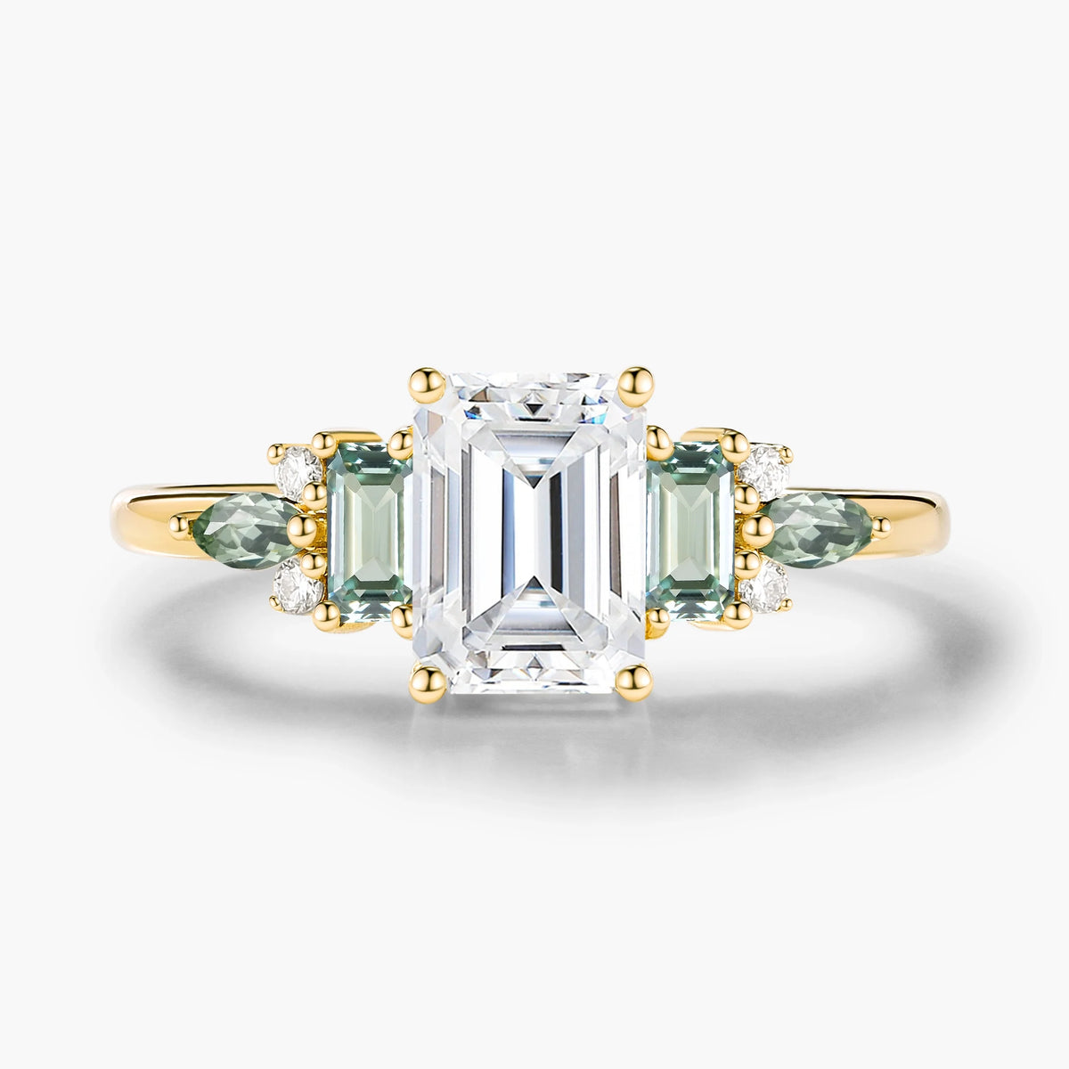 Vintage Emerald Cut Moissanite Three Stone Engagement Ring