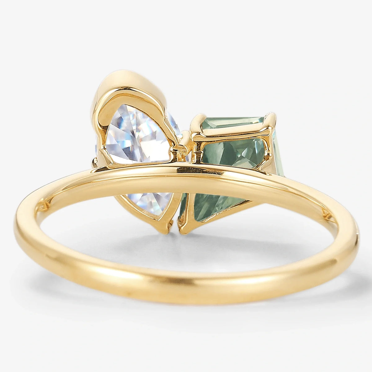 6x8mm Kite Cut Green Sapphire 5x9mm Marquise Moissanite Engagement Ring