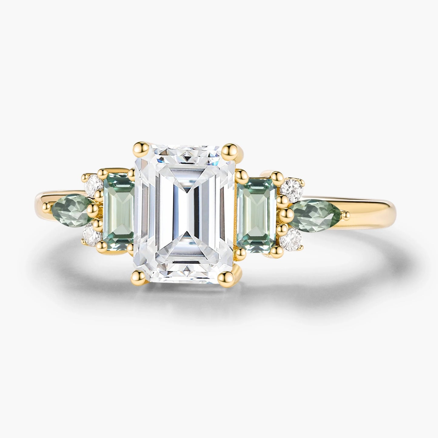 Vintage Emerald Cut Moissanite Three Stone Engagement Ring