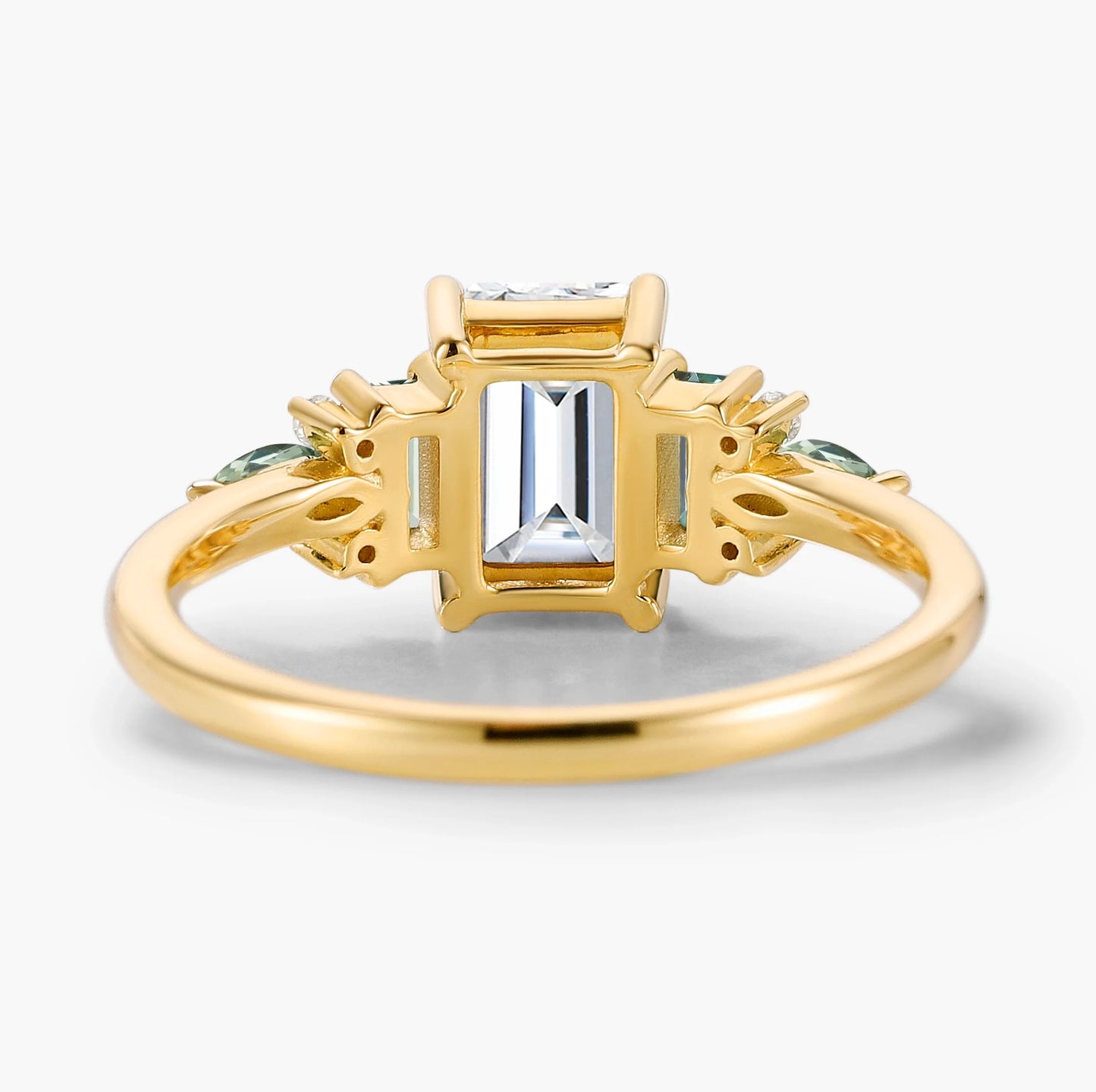 Vintage Emerald Cut Moissanite Three Stone Engagement Ring