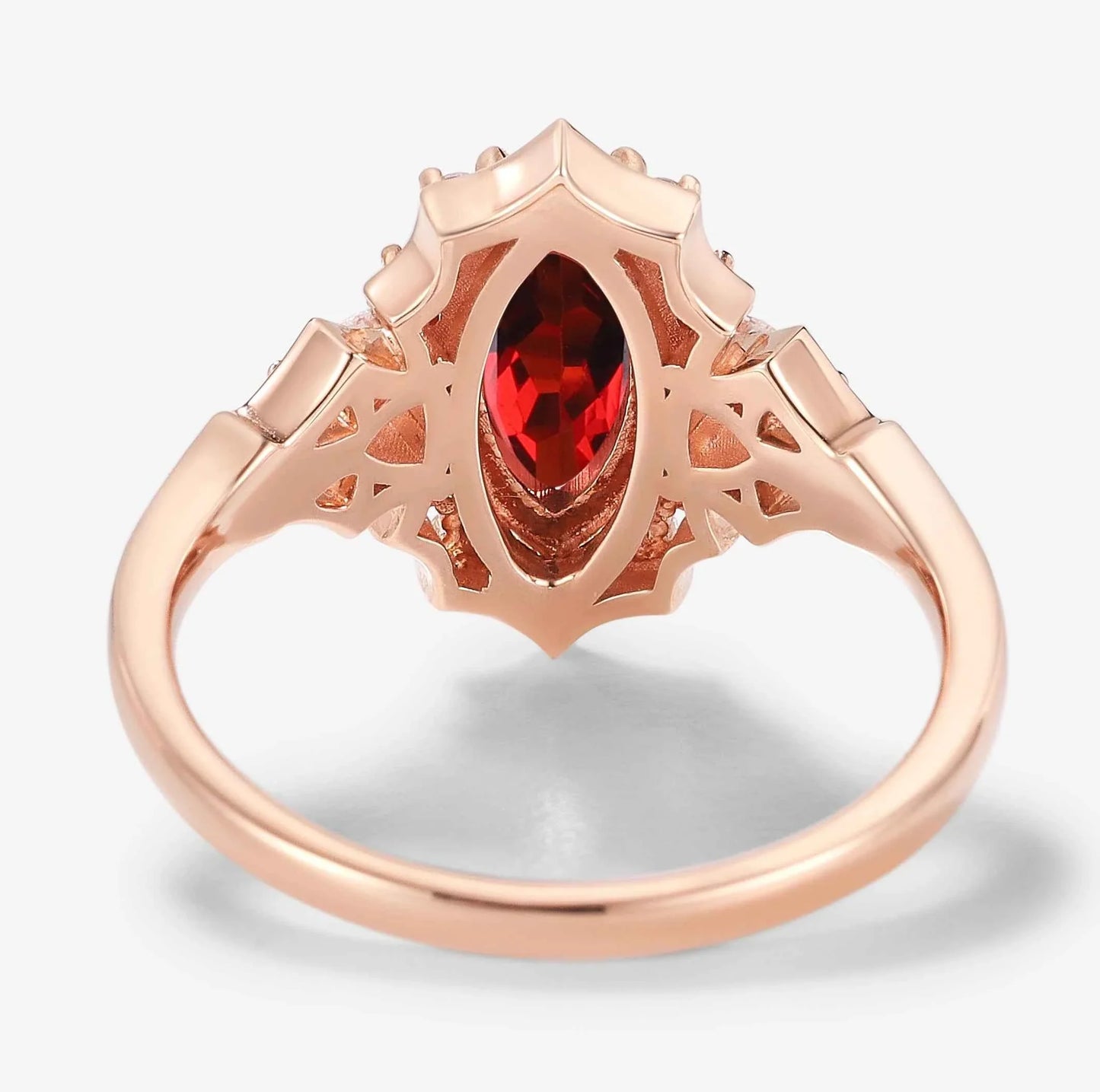 Vintage Halo Bat & Animal Inspired Marquise Cut Garnet Engagement Ring