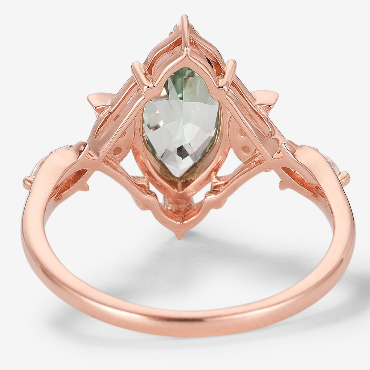 Marquise Green Sapphire Engagement Ring With Moon