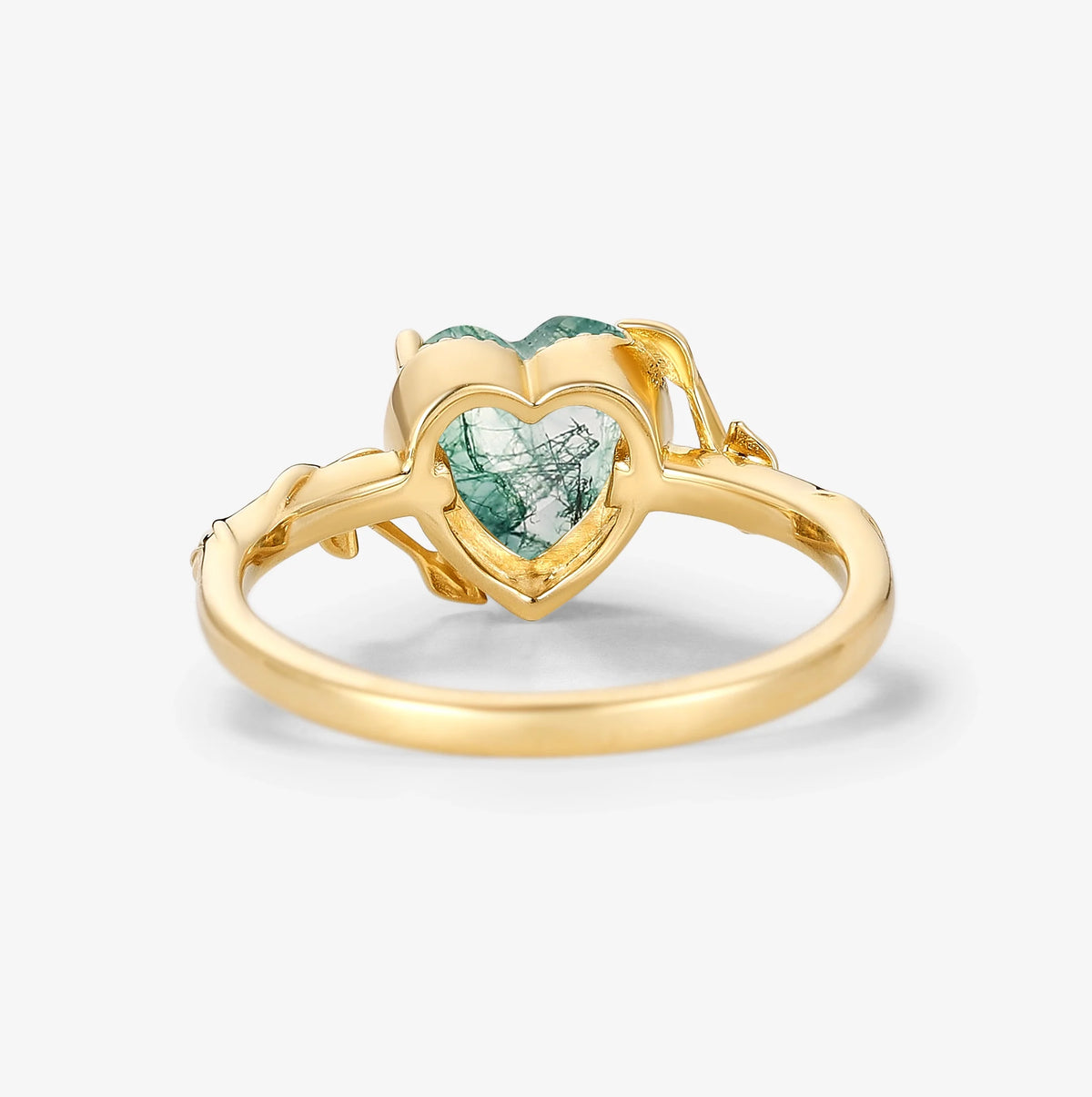 Heart Cut Nature Inspired Leafy Moss Agate Ring Engagement Ring