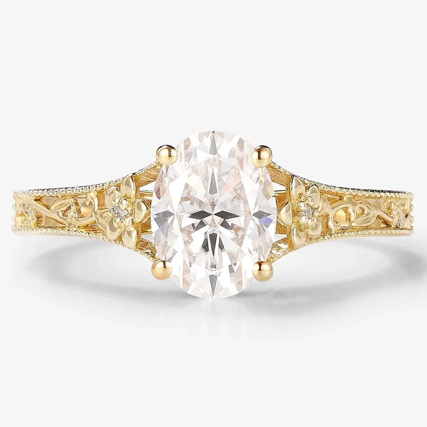 Vintage Oval Cut Moissanite Engagement Ring With Flower