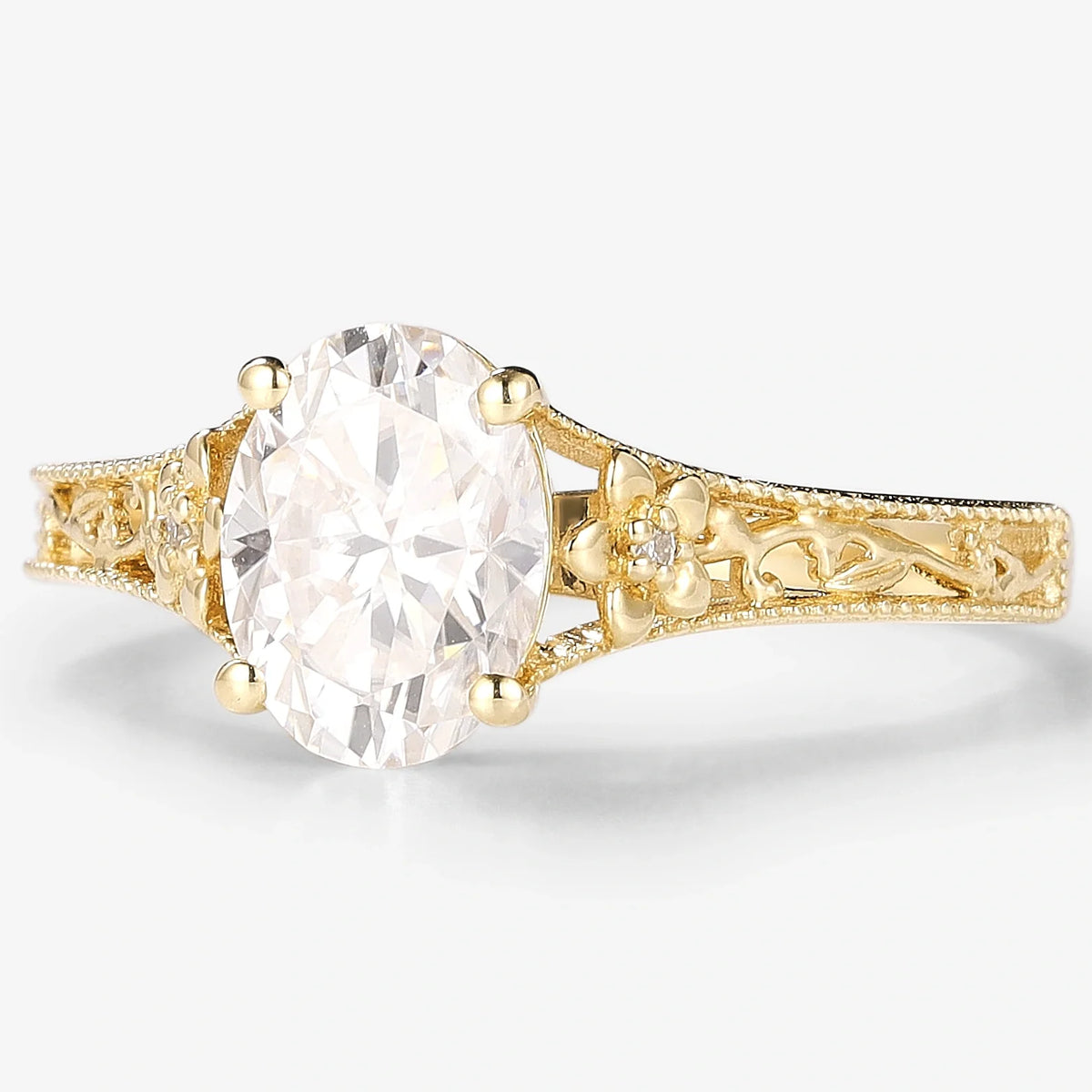 Vintage Victorian Oval Cut Moissanite Flora Engagement Ring